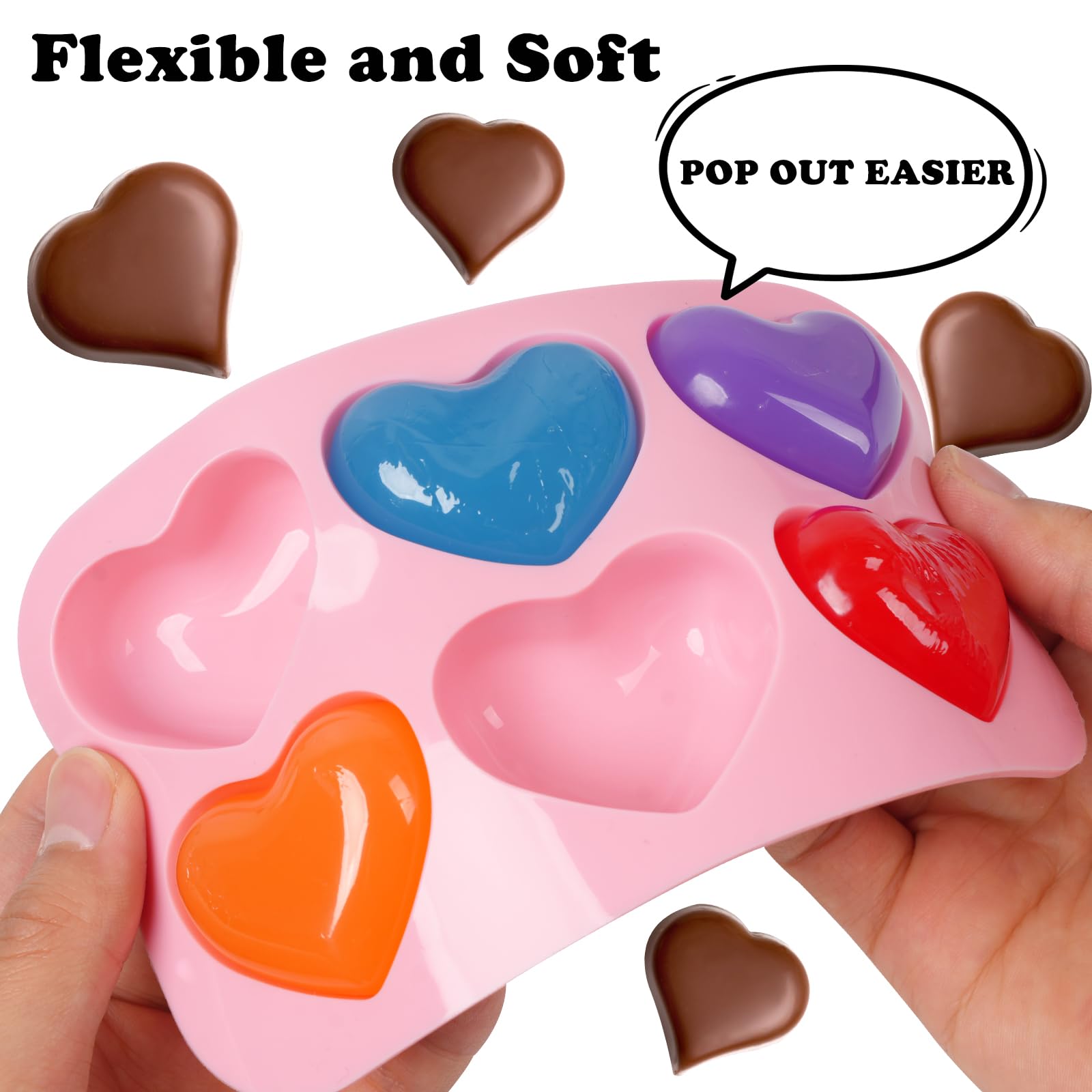 3-Piece Heart Silicone Baking Molds Set - Non-Stick Chocolate Candy Molds for Valentine's Day Cakes, Muffins, Jelly & Pudding - Perfect for Romantic Desserts, DIY Treats and Party Decorations