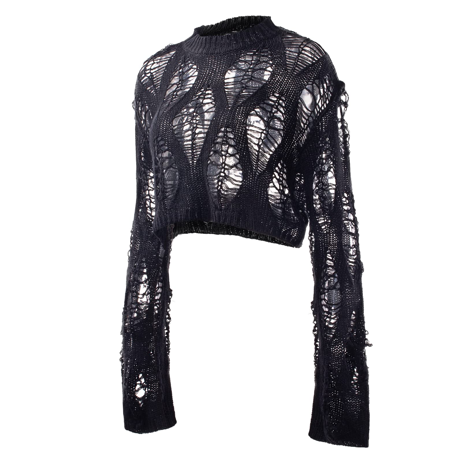 Y2K Women's Crochet Hollow Out Long Sleeve See-Through Loose Fit Pullover Top | Boho Chic Knitwear for Beach Parties, Music Festivals & Summer Outfits
