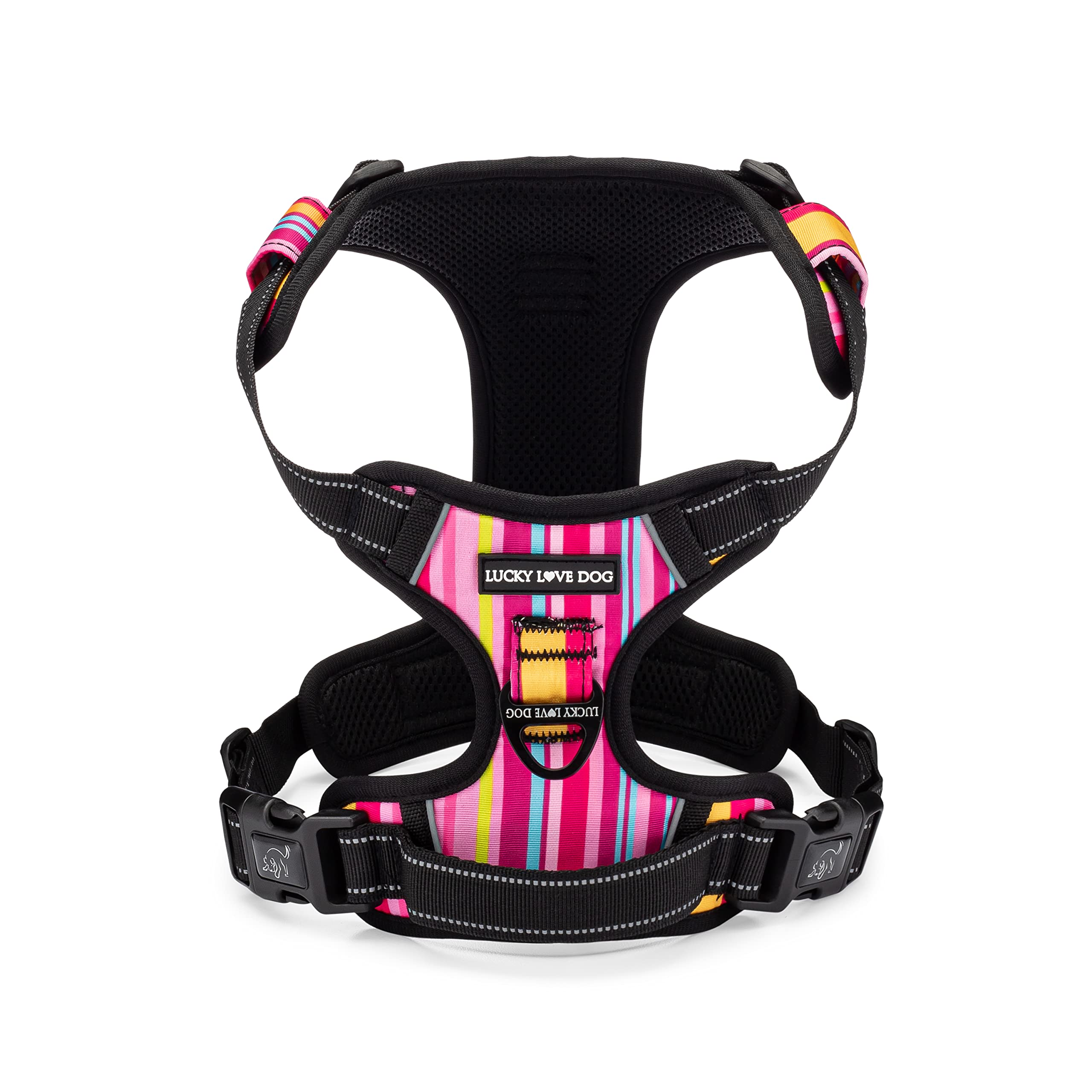 Colorful Stripes No-Pull Dog Harness for Small Dogs - Adjustable & Comfortable Walking Harness in Yellow, Pink, Blue - Perfect for Daily Walks, Training & Outdoor Adventures (Fits Molly Breed)
