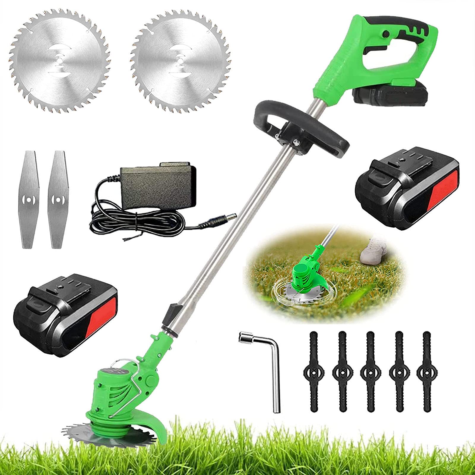 24V Electric Grass Trimmer with Battery & Charger - Adjustable Length Cordless Weed Eater with Wheels for Lawn Edging & Yard Maintenance - Perfect for Home Garden, Backyard Landscaping & Outdoor Weed Control