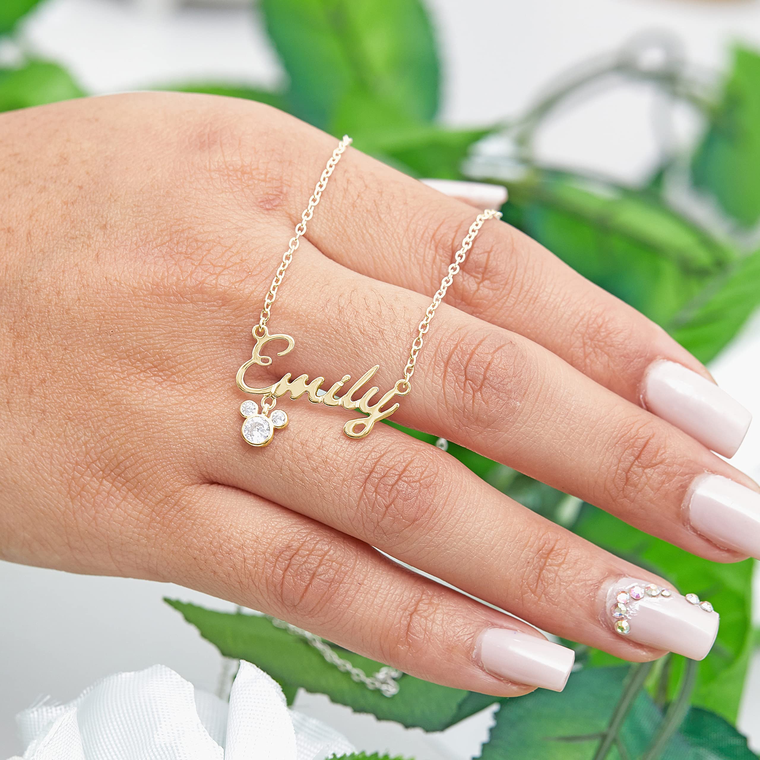 Disney Mickey Mouse Personalized Name Necklace - 14k Gold Plated & Sterling Silver Custom Name Pendant Jewelry (Choose Font & Color) | Birthday Gift, Anniversary Present, Disney Lover Accessory