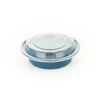 16 oz Midnight Blue Round Plastic Takeout Containers with Clear Lids - Microwave Safe (6.25