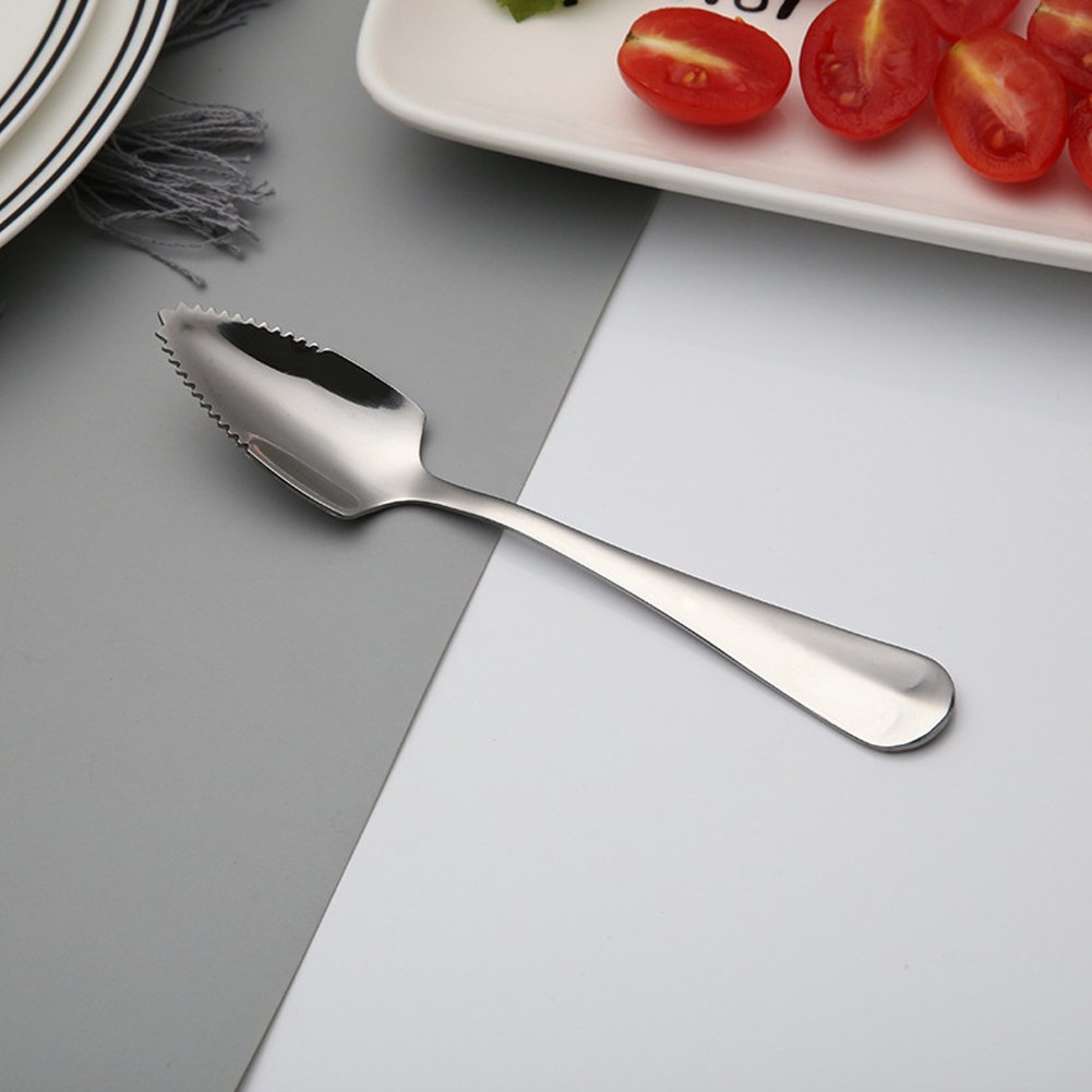 6-Piece Stainless Steel Grapefruit Spoon Set with Serrated Edge - 6 Inch Silver Kitchen Utensils for Fruit Salad, Desserts, and Breakfast