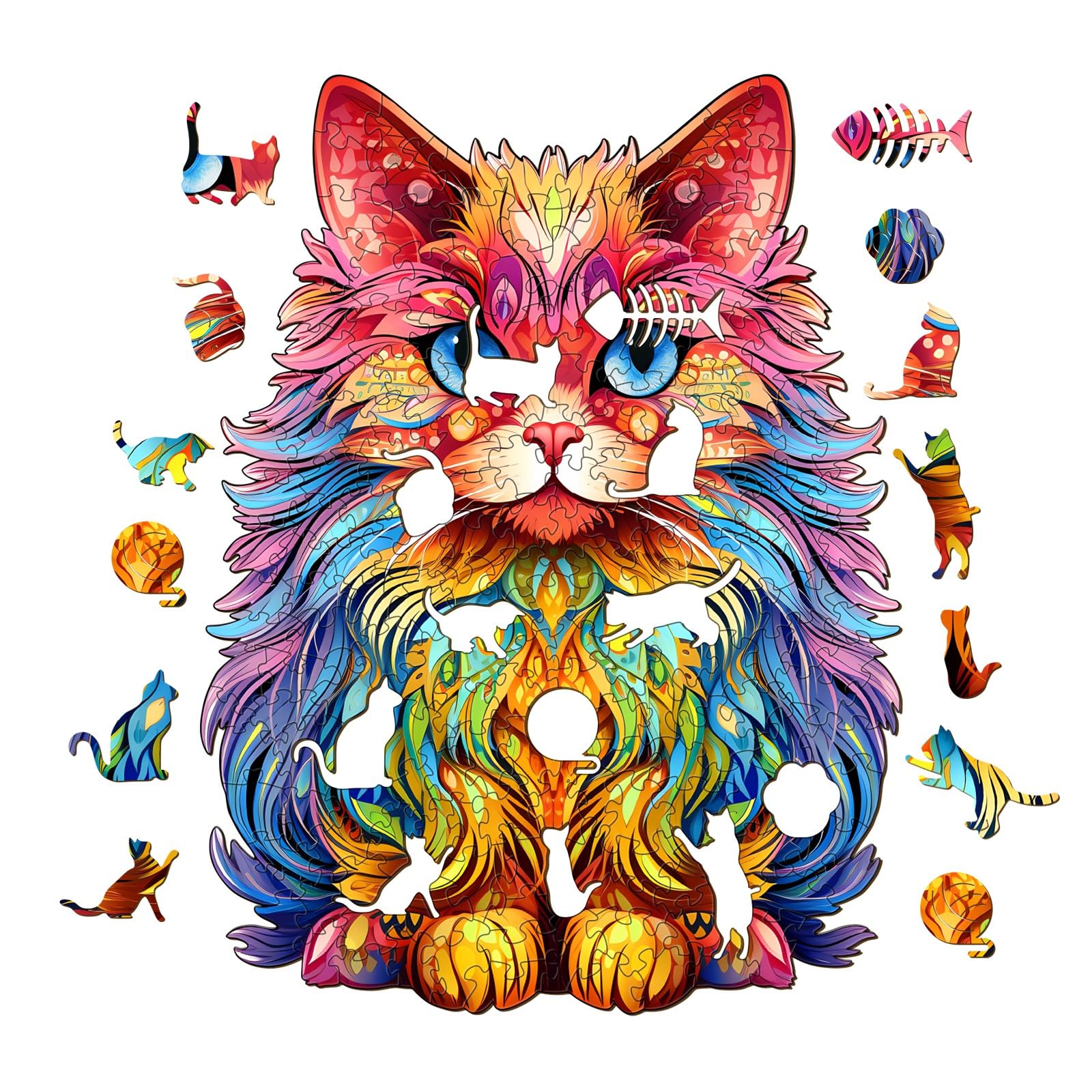 KAAYEE Wooden Animal Puzzles for Kids - Persian Cat 3D Puzzle with Gift Box - Educational Montessori Toys for Toddlers - Perfect for Birthday Gifts, Classroom Learning & Family Game Night