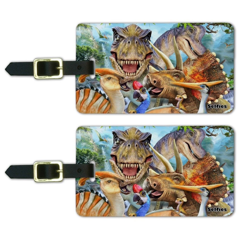 Dinosaur Jurassic Selfie T-Rex Luggage ID Tags - 2-Piece Set for Travel, Backpacks & Suitcases | Fun Dino-Themed Identification for Kids & Adults