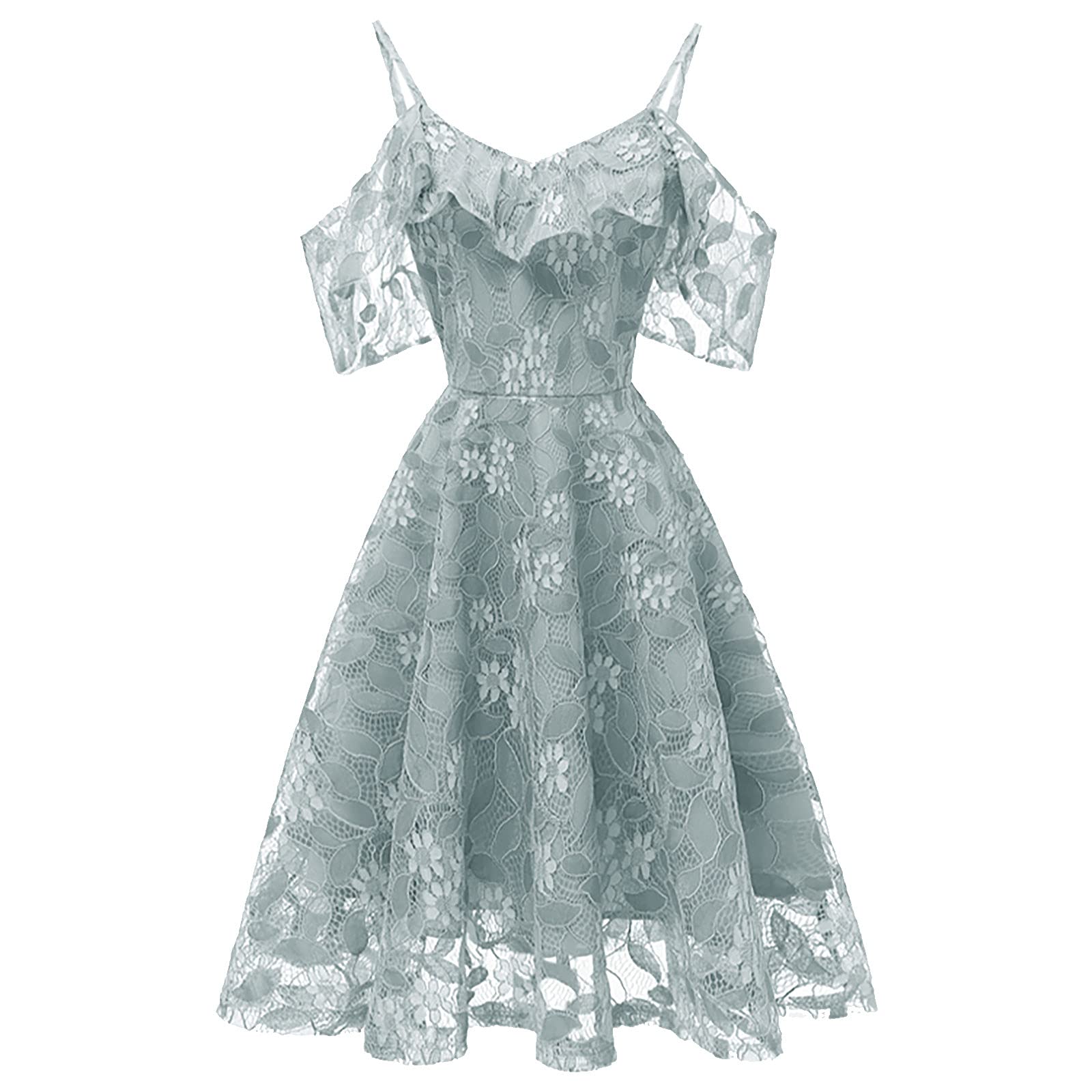 Women's Lace Off-The-Shoulder Sling Dress - Short Sleeve Party Cocktail Prom Ball Gown Vintage Dress for Evening Events, Weddings & Date Nights