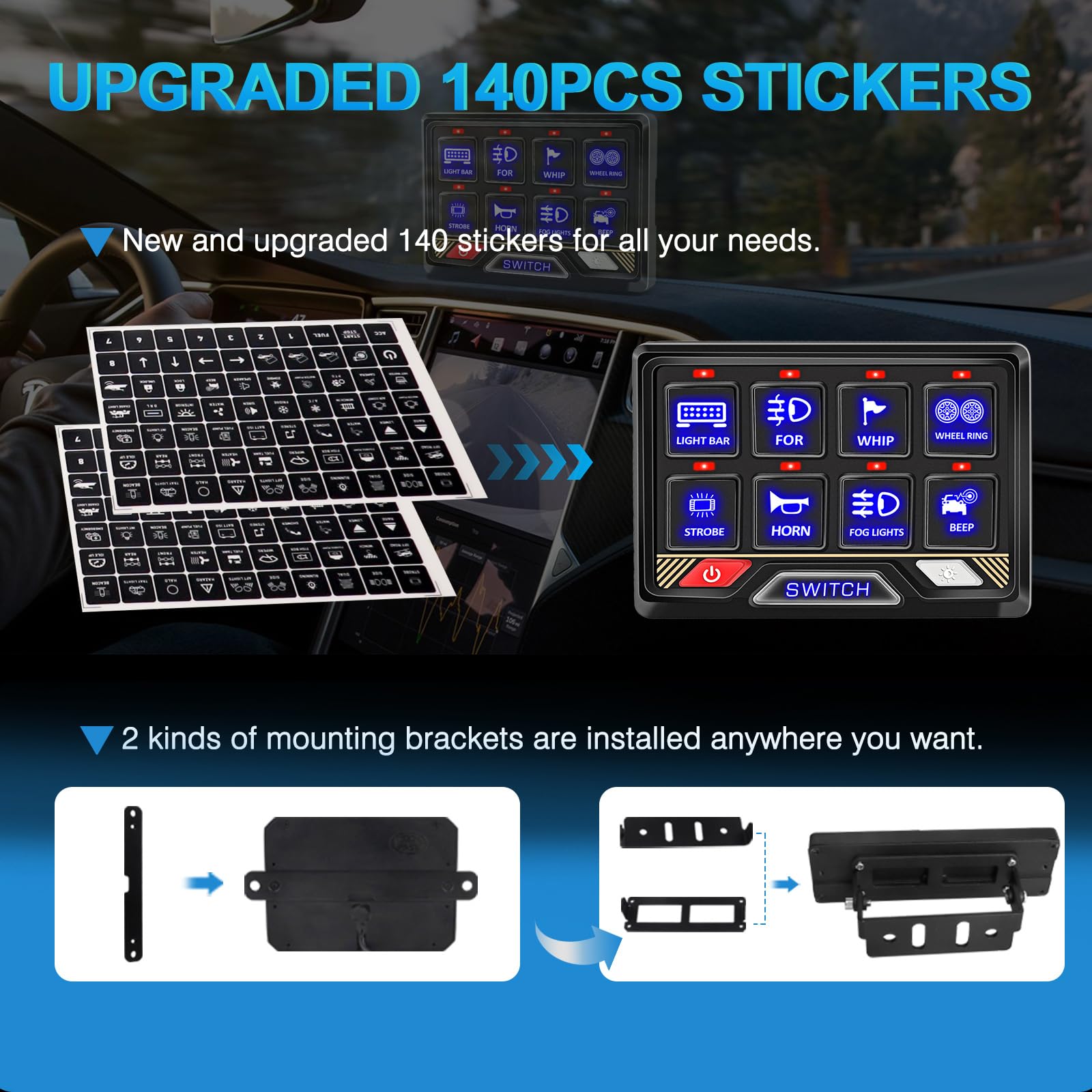 8 Gang RGB LED Switch Panel - Waterproof Aluminum Universal Relay Control Box for UTV, ATV, RV, Car, Boat, Truck & Trailer | Multi-Vehicle Lighting & Circuit Control System