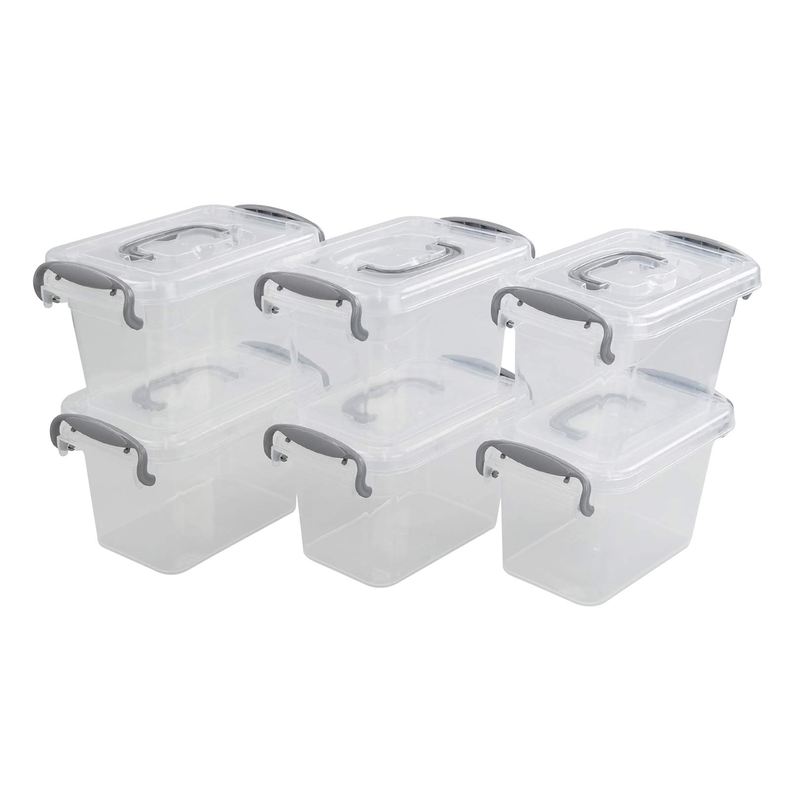 Vababa 1.5L Mini Clear Plastic Storage Boxes - 6 Pack Small Organizer Bins for Home, Office, Craft & Jewelry Organization | Stackable & Durable Containers