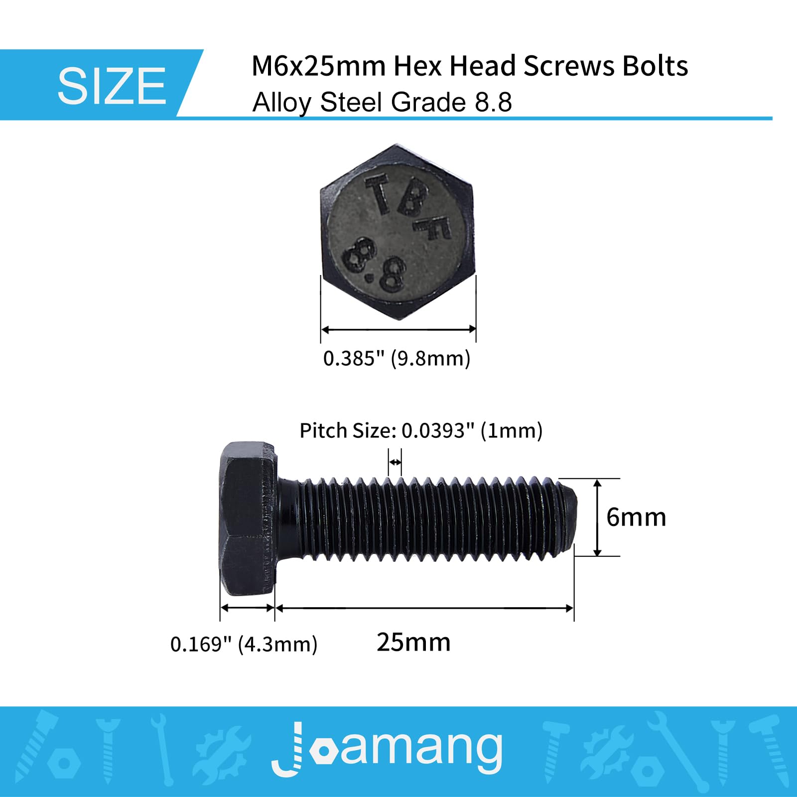 M6x25mm Hex Bolts 25Pcs - 8.8 Grade Alloy Steel for DIY & Machinery