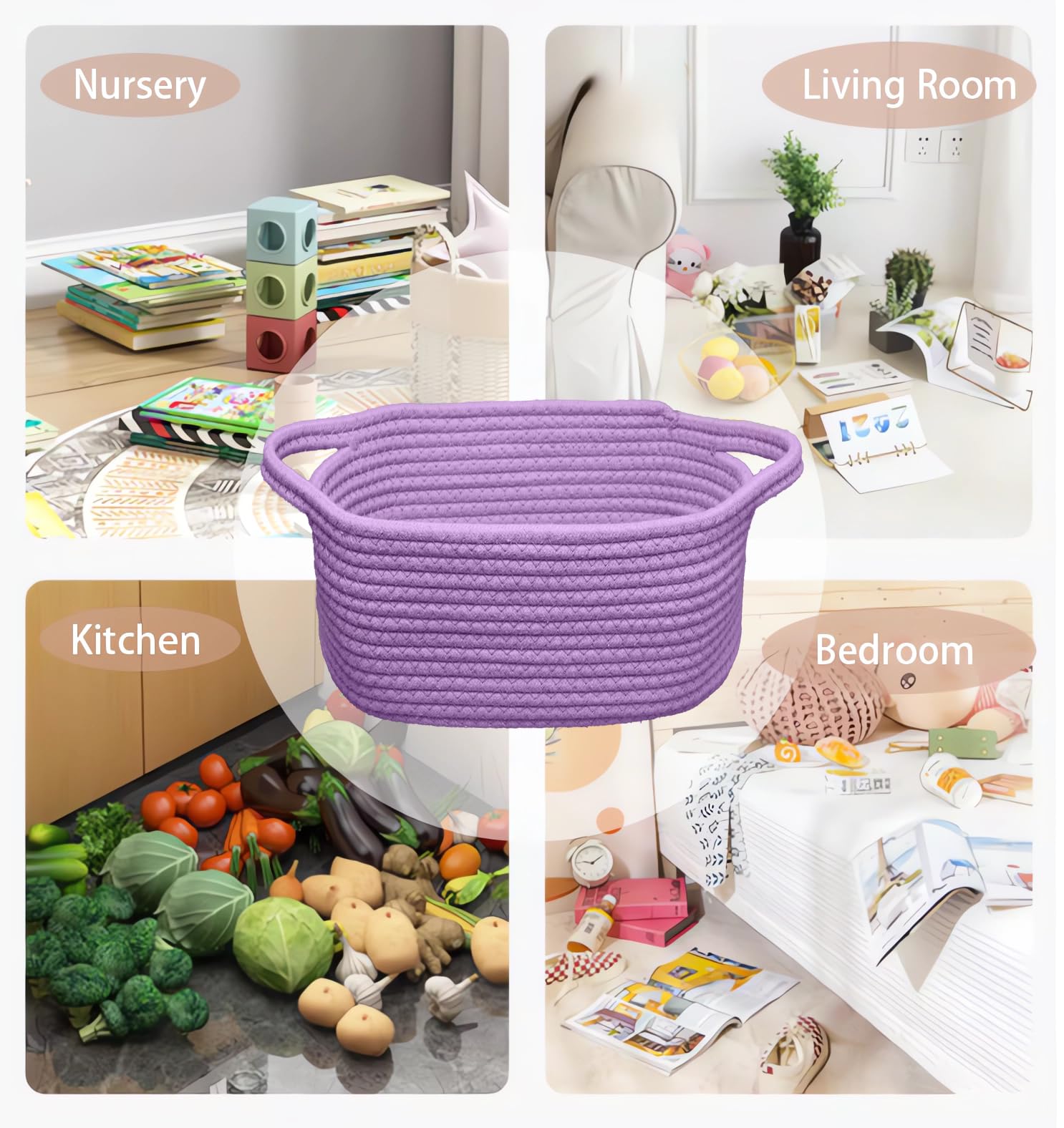 Baby Gift Basket with Gift Bags & Ribbons - Empty Cotton Storage Basket for Toys, Baby & Pet Supplies - 12x8x5 Inches, Purple - Perfect for Baby Showers, Nursery Organization & Pet Toy Storage