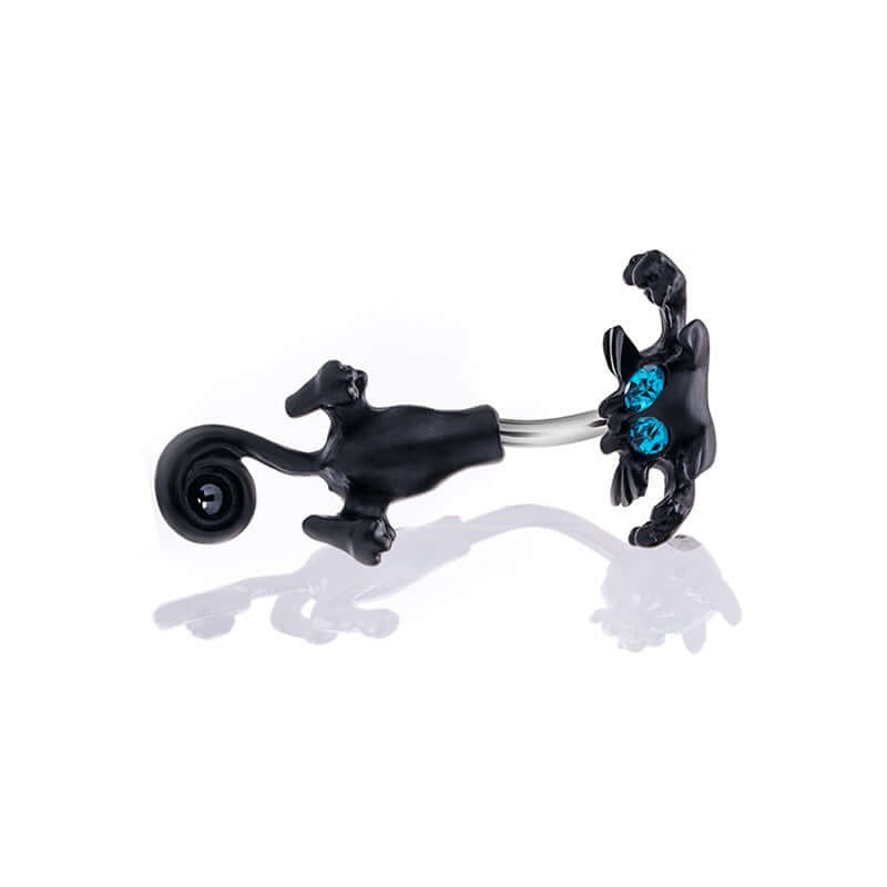 Naughty Black Cat Double Mount Belly Rings - UZ248 | Stylish Gothic Belly Button Rings for Women | Perfect for Halloween Costumes & Body Jewelry Lovers