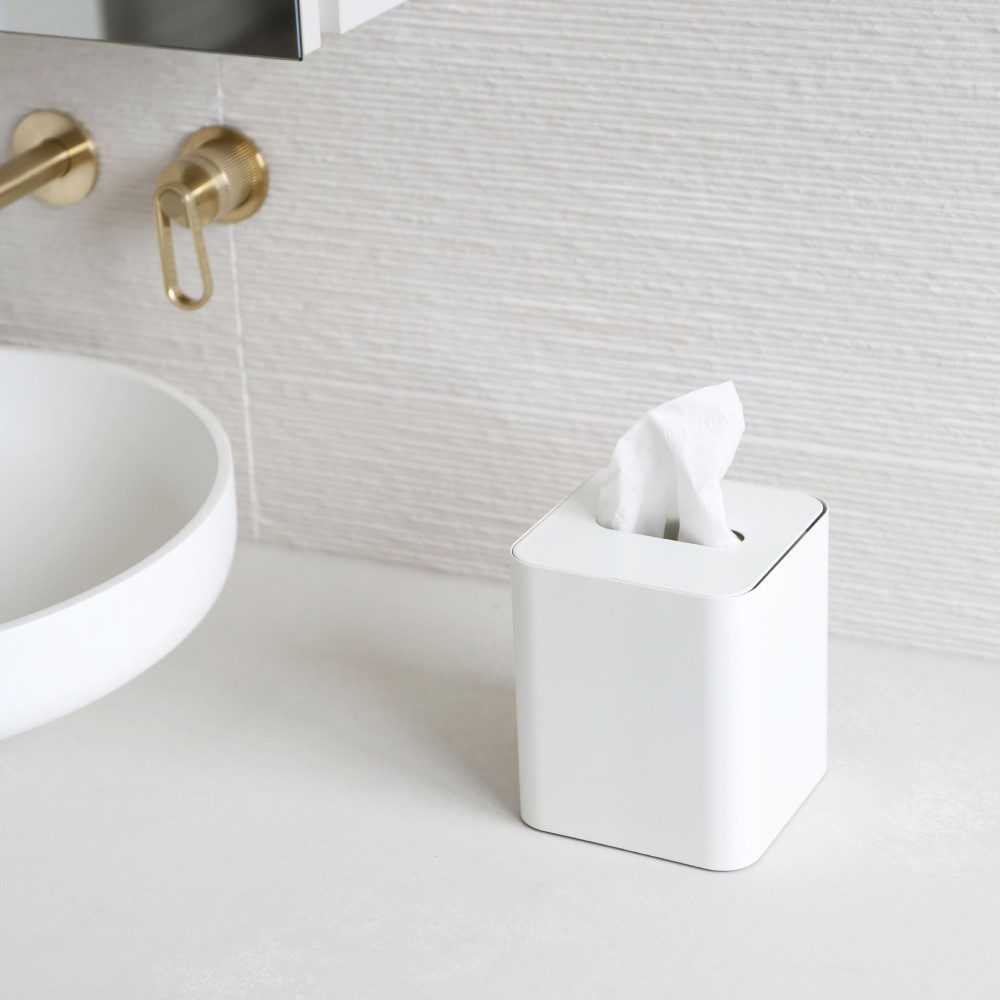 Square Tissue Box with Metal Lid - White & White | Modern Home Decor for Living Room, Bathroom & Office | Stylish & Functional Tissue Holder