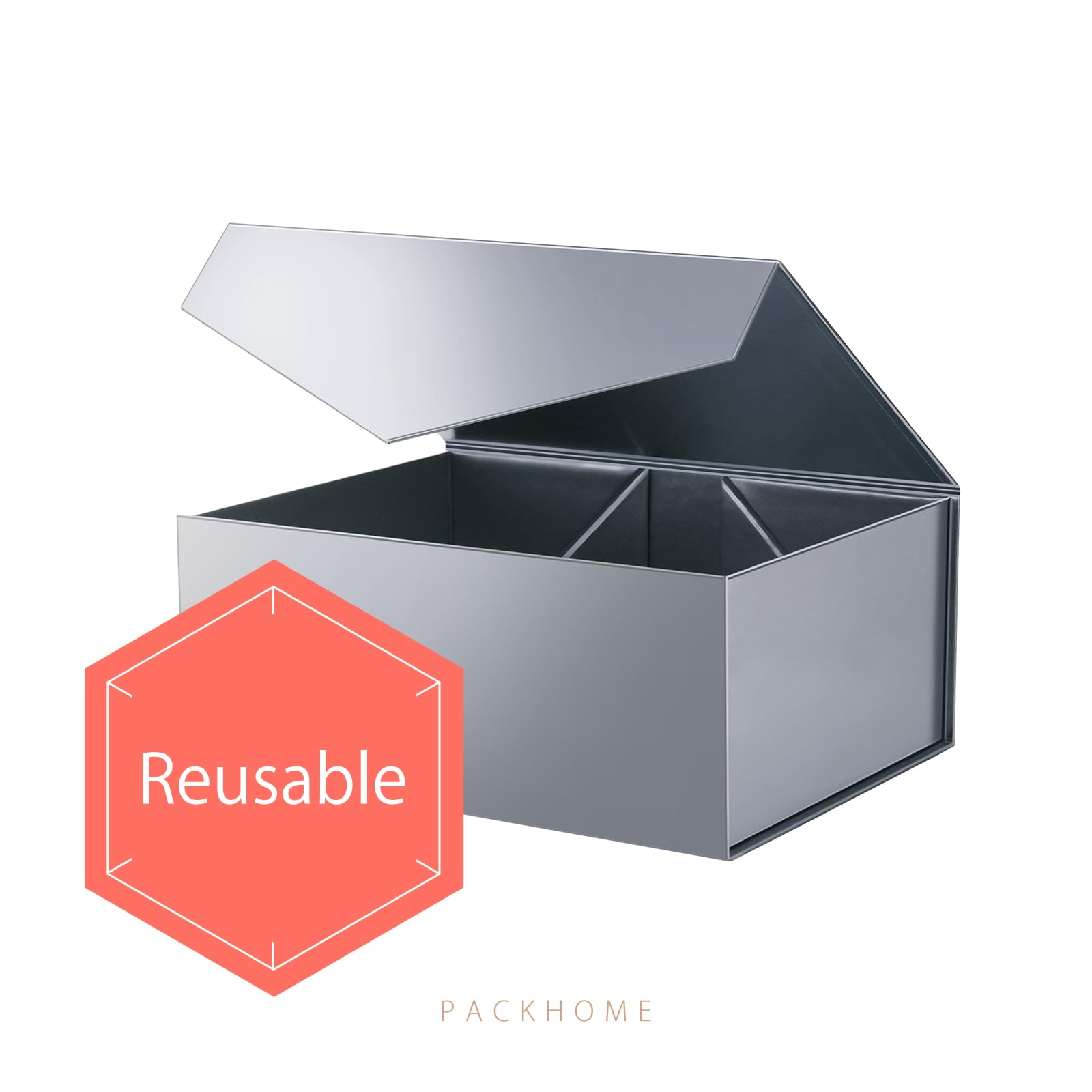 PACKHOME 9x6.5x3.8 Inches Magnetic Closure Gift Box for Men - Collapsible Rectangle Packaging Box with Glossy Gray Finish | Perfect for Jewelry, Watches, Cologne & Luxury Gifts