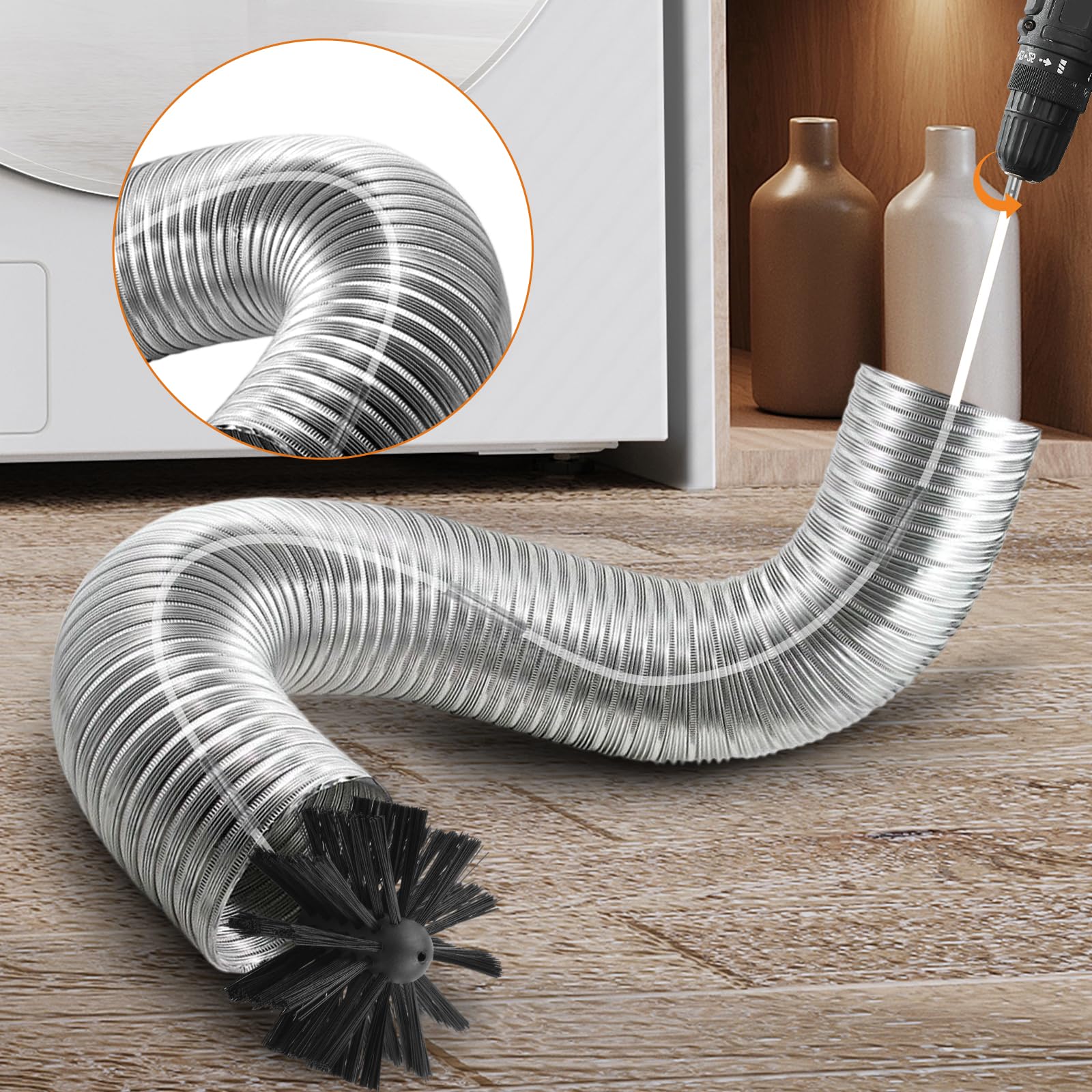 **Dryer Vent Cleaning Kit - Chimney Sweep Brush Kit with 4 Extension Rods - Fireplace & Sewer Pipe Cleaning Tool for Home Maintenance (1 Brush + 4 Rods) - Perfect for Fireplace, Dryer Vent, and Fume Hood Cleaning**