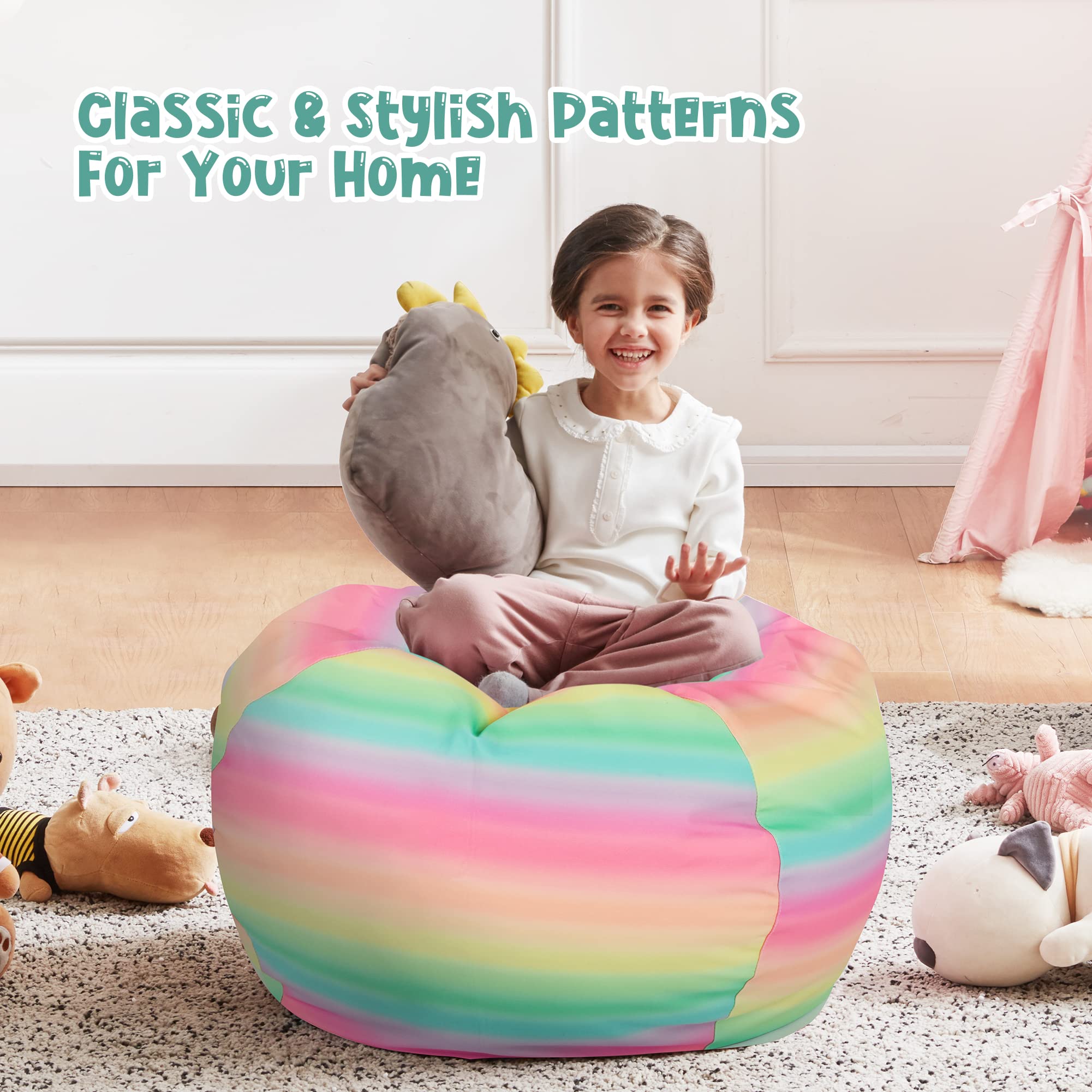 **Nobildonna Stuffed Animal Storage Bean Bag Chair Cover – Large Kids Bean Bag Chair Without Filling for Girls & Toddlers – Organize Soft Plush Toys in Playroom, Bedroom, or Nursery**