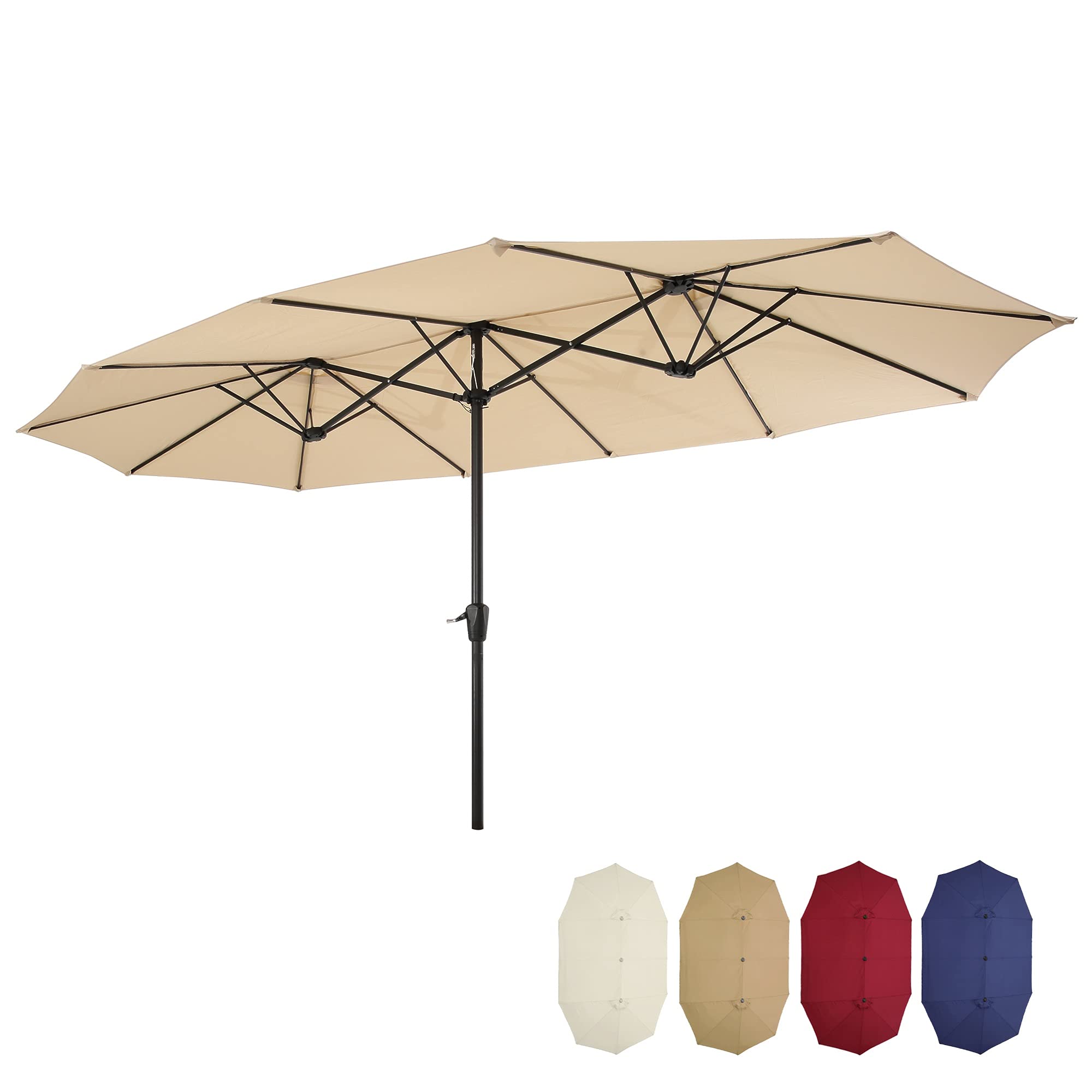 ClassHouze 15x9ft Large Double-Sided Rectangular Outdoor Patio Market Umbrella with Crank - Tan - Perfect for Backyard, Poolside, and Outdoor Dining Areas