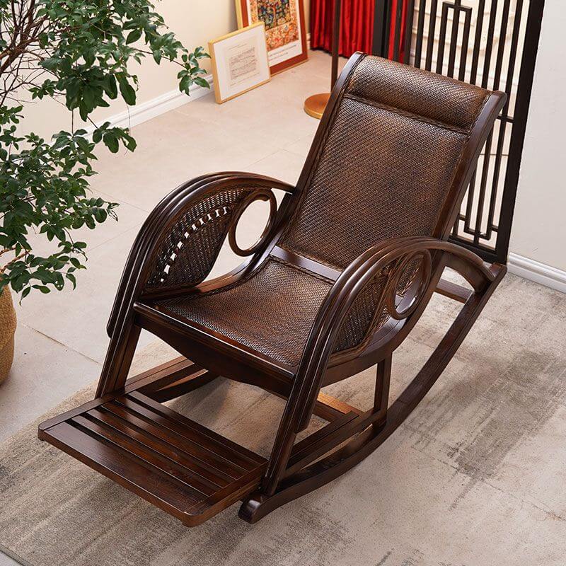 Natural Wood Rocking Chair with Cushioned Seat & Track Arms - Comfortable Nursery Glider for Baby Room, Living Room or Bedroom - Perfect for Breastfeeding, Reading & Relaxing