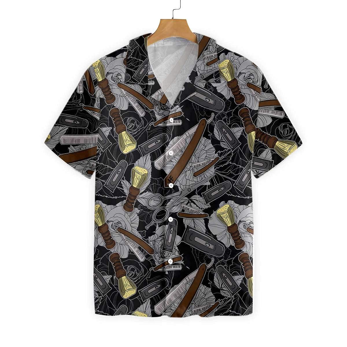 HYPERFAVOR Men's Barber Shirts - Short Sleeve Hawaiian Style with Barber Tools - Comfortable & Stylish for Work, Parties & Summer Outings