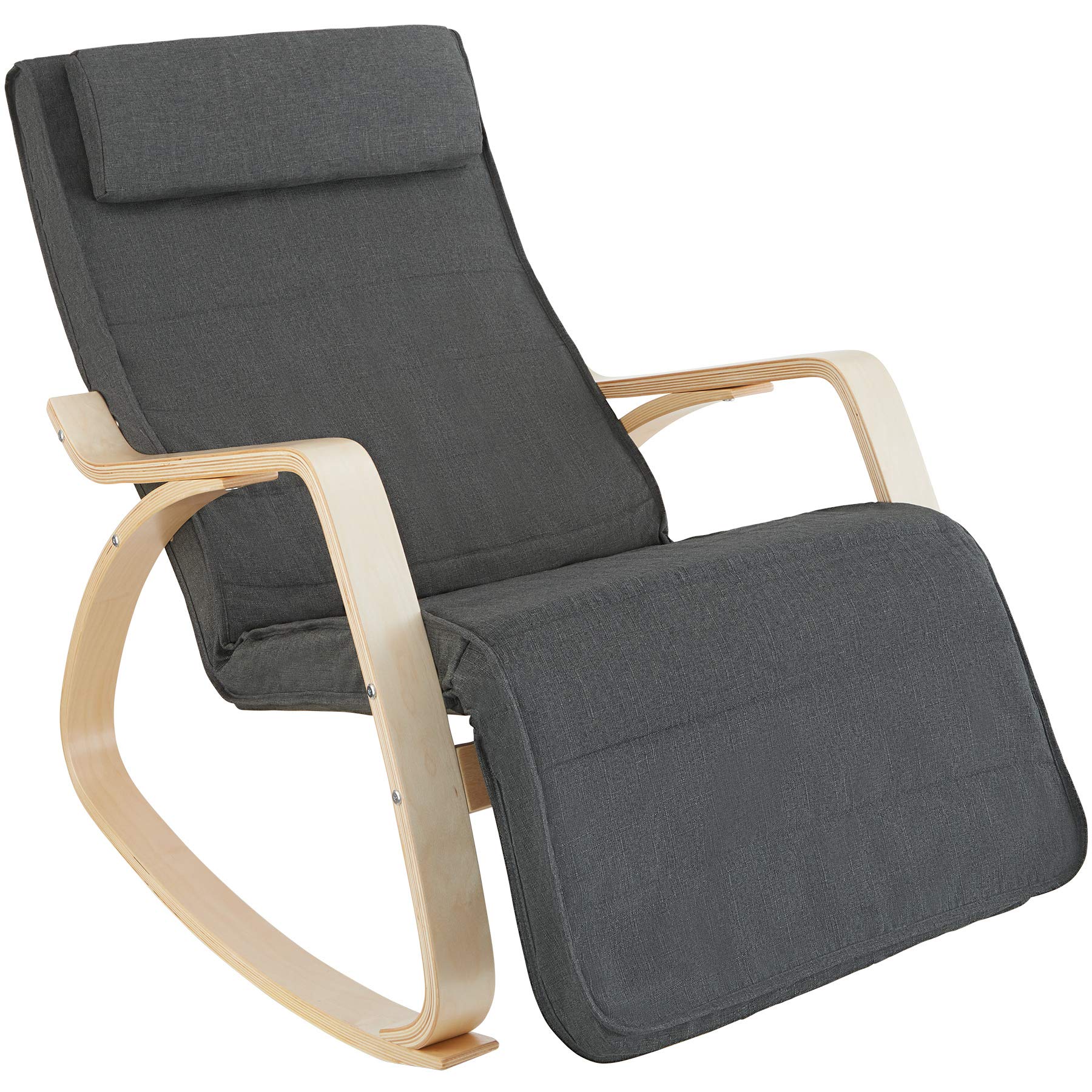 Tectake® Ergonomic Rocking Chair with Adjustable 5-Position Footrest, Soft Cushion with Zipper, Non-Slip Pads, Sturdy Frame - Dark Gray - Perfect for Living Room, Reading Nook & Relaxation