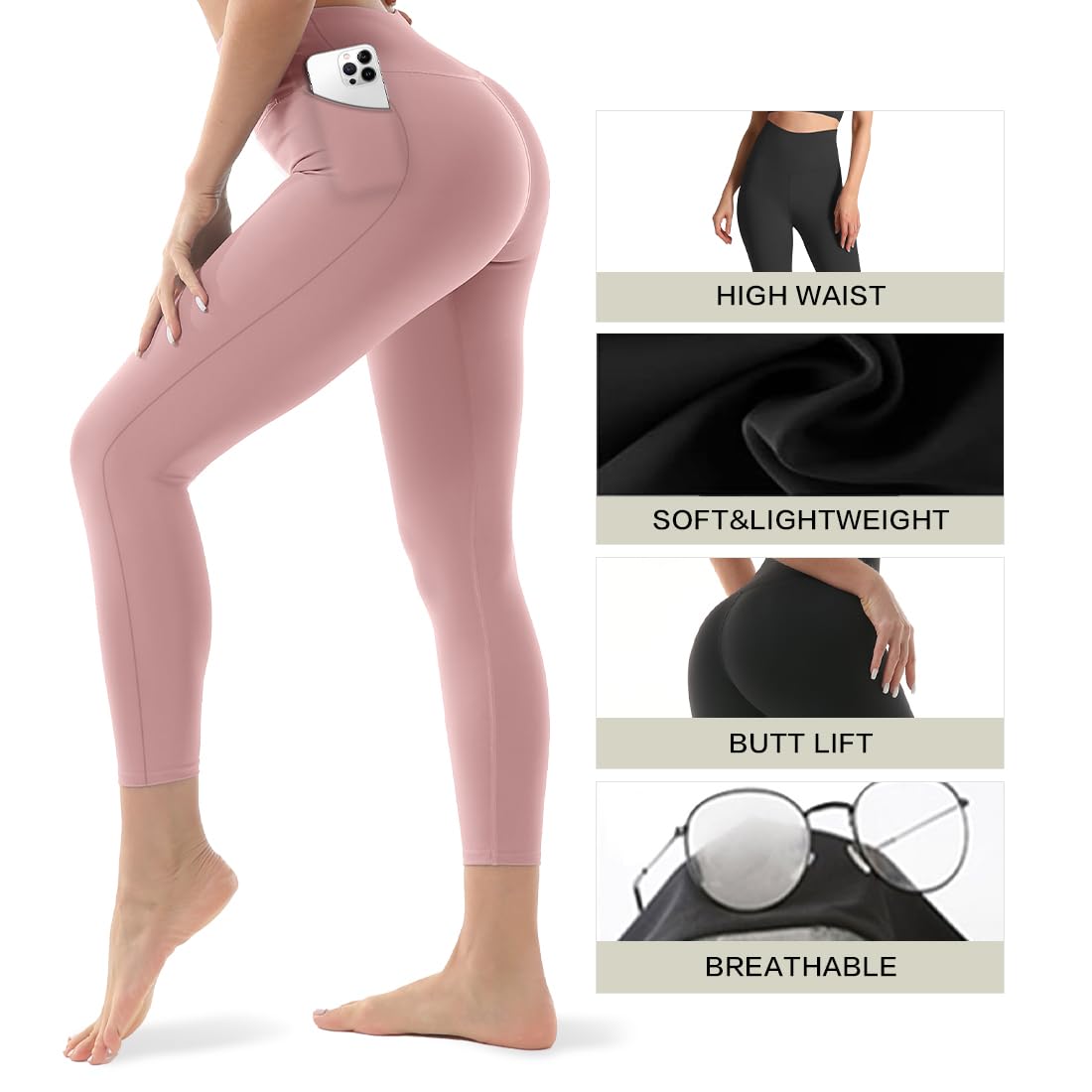 FEYHAY 3 Pack High Waisted Yoga Pants for Women - Butt Lifting Tummy Control Workout Leggings, Non See-Through Running Pants for Gym, Lounge & Everyday Wear