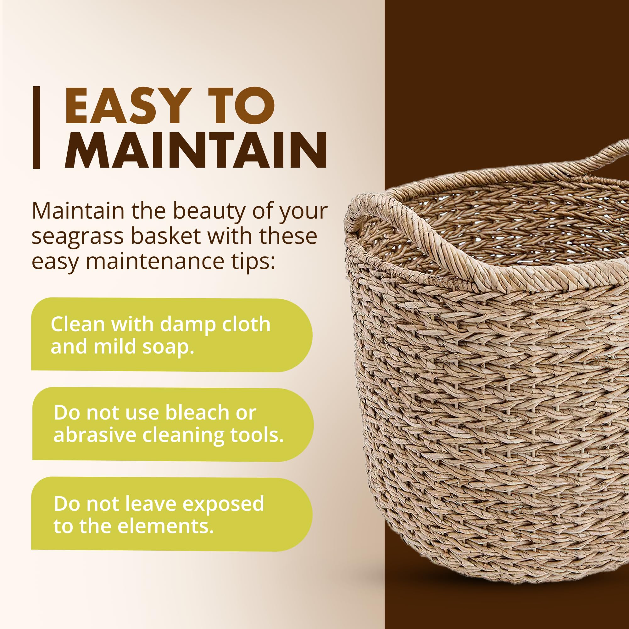 KOUBOO Large Handmade Seagrass Storage Basket - Natural Woven Decorative Bin for Blankets, Toys & Laundry | Perfect for Living Room, Nursery & Bedroom Organization