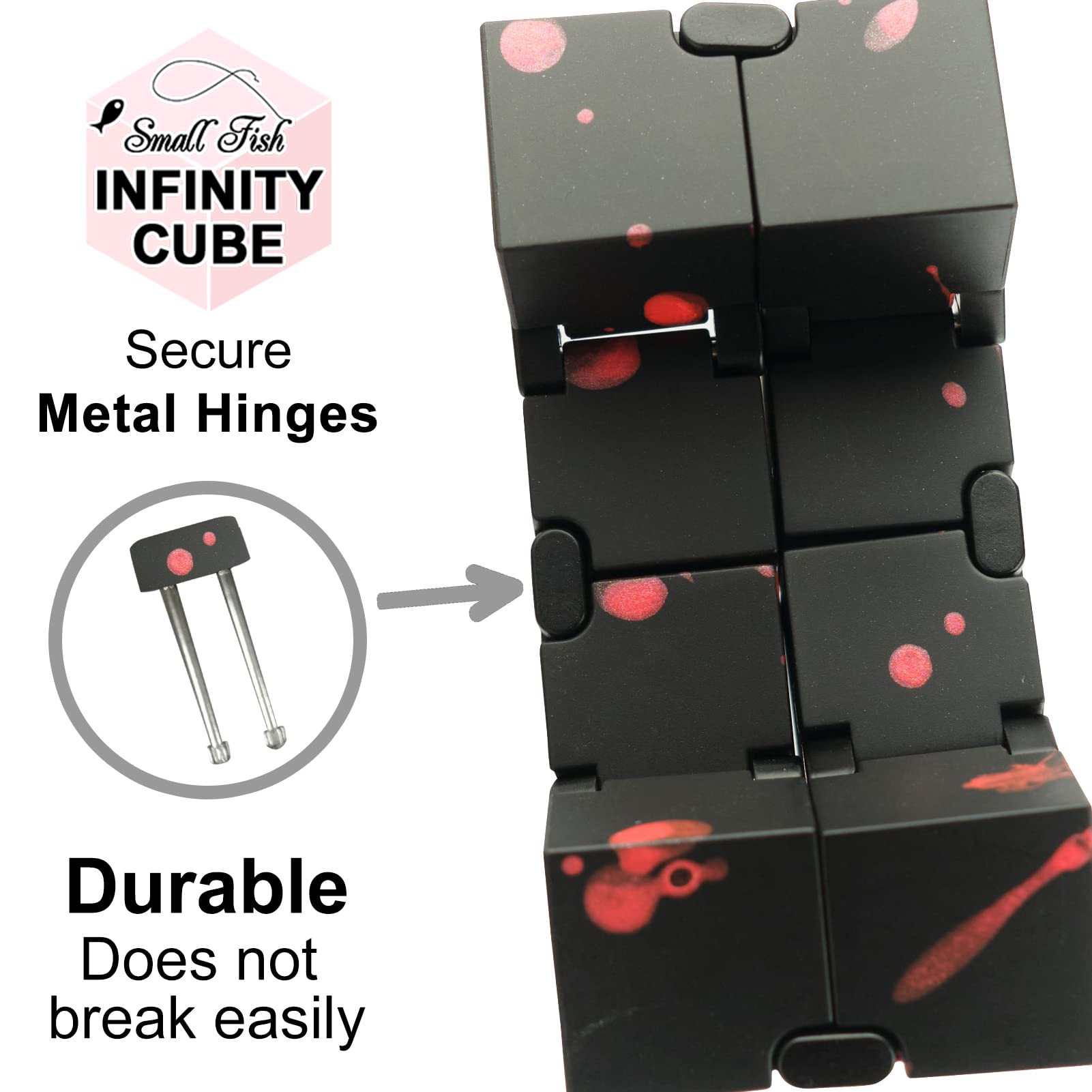 SMALL FISH Fidget Infinity Cube - Durable Metal Sensory Toy for Stress & Anxiety Relief, Perfect for Adults & Kids with Autism & ADHD, Ideal for Office, School & Travel (Black-Red)