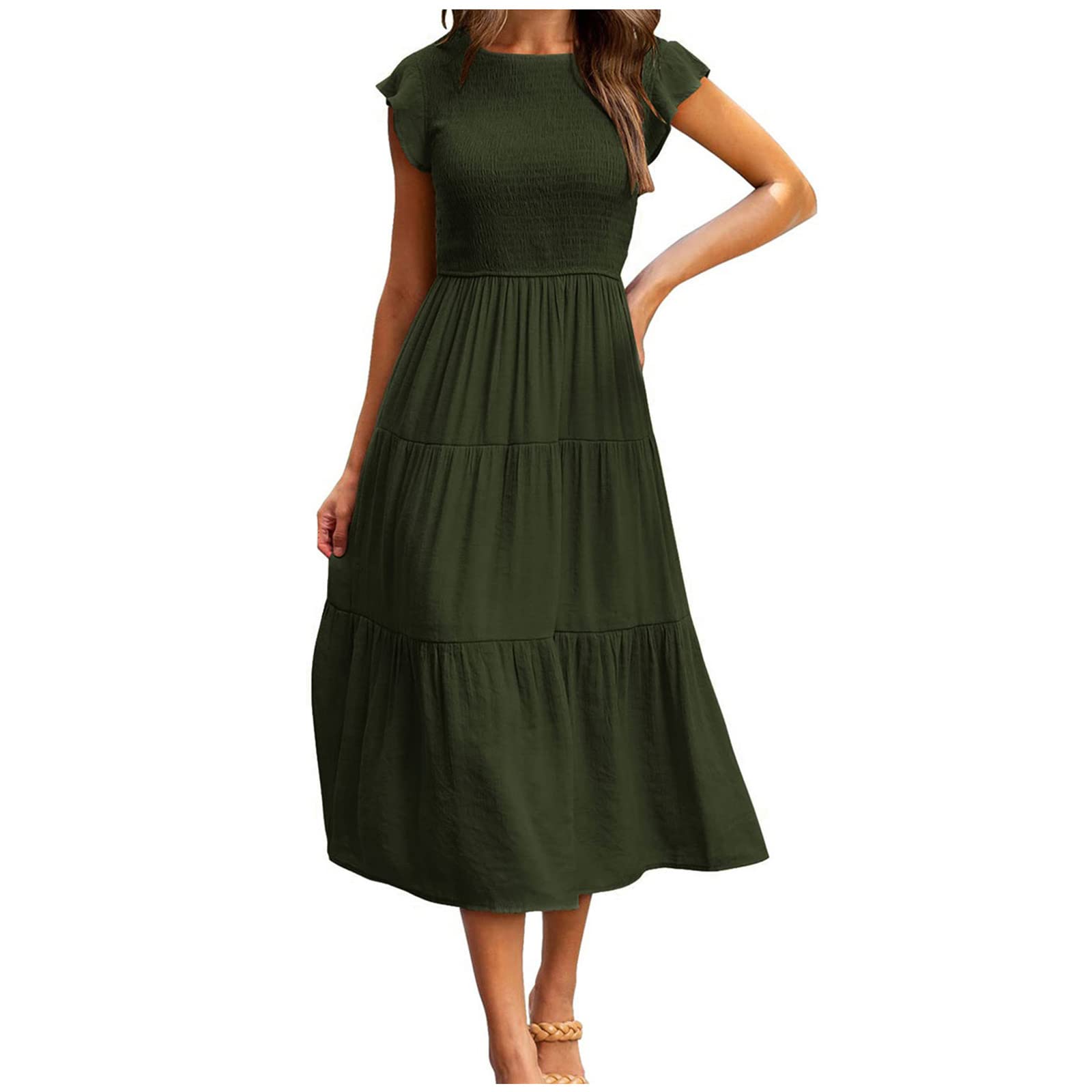 Bohemian Summer Maxi Dress for Women - Flowy Short Sleeve Beach Dress, Solid Color Long Sun Dress for Vacation, Pool Party & Tropical Getaways