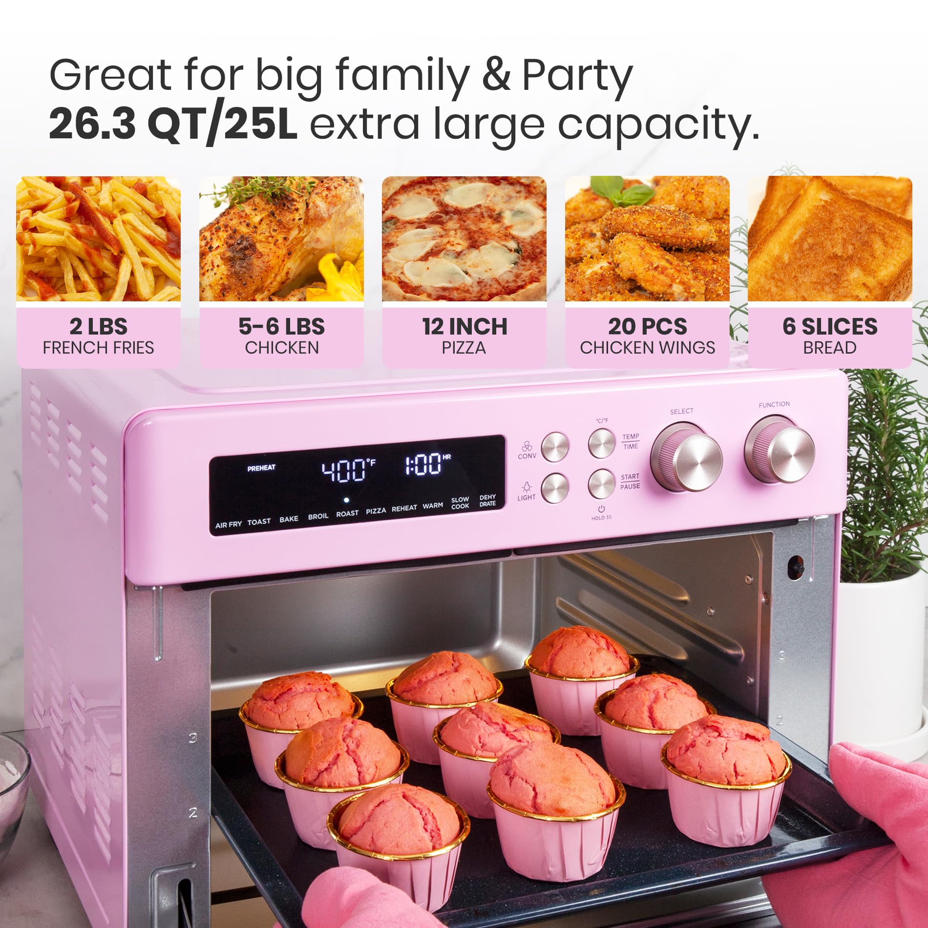 **Retro Style 10-in-1 Infrared Heating Air Fryer Toaster Oven – Extra Large 6-Slice Countertop Convection Oven with Enamel Baking Pan & Recipe Book – Easy Clean, Classic Pink – Perfect for Baking, Roasting & Air Frying at Home**