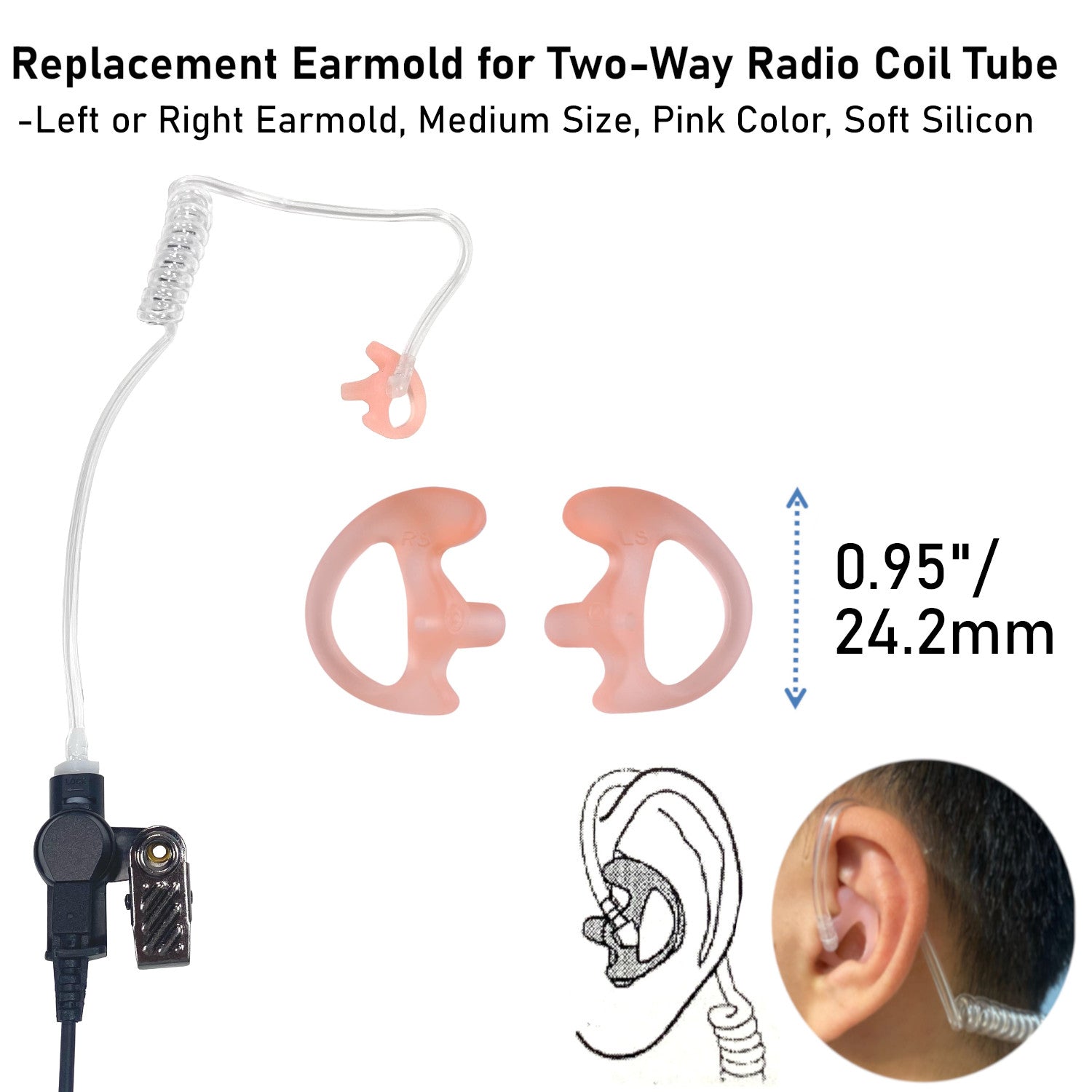 Hytera PD502 PD550 PD562 TD562 2-Pin Plug Headset with Clear Coil Tube Earbud - 2 Pack Replacement Headphones for Two-Way Radios - Perfect for Security, Construction & Outdoor Communication