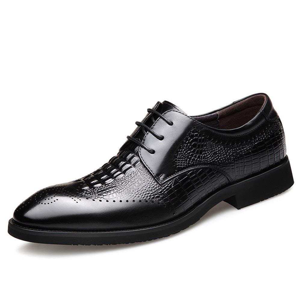 Men's Oxford Dress Shoes - Lace Up Brogue Crocodile Print Derby Shoes with Non-Slip Rubber Sole | Premium Cowhide Leather | Wedding, Business & Formal Occasions | Comfortable Block Heel for All-Day Wear
