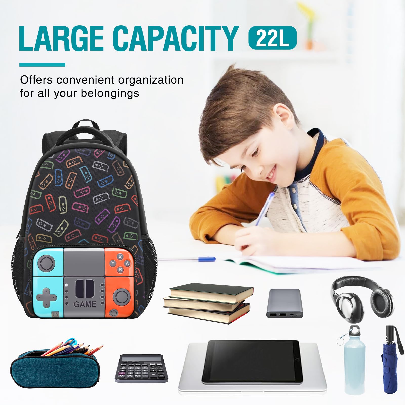 Durable School Backpack Set for Boys & Teens - Waterproof Kids Backpack with Lunch Box & Pencil Case - Perfect for Middle School, College & Daily Use - Ideal for Books, Laptops & School Supplies