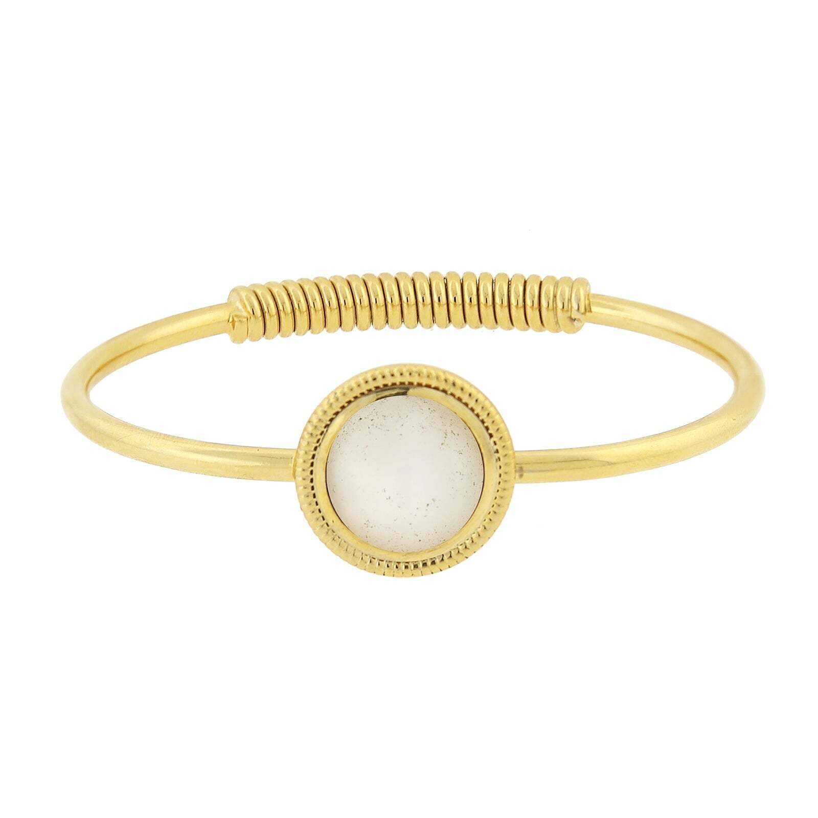14K Gold Dipped Gemstone Spring Hinge Bracelet for Women - Elegant 1928 Jewelry Collection - Perfect for Weddings, Parties & Everyday Wear