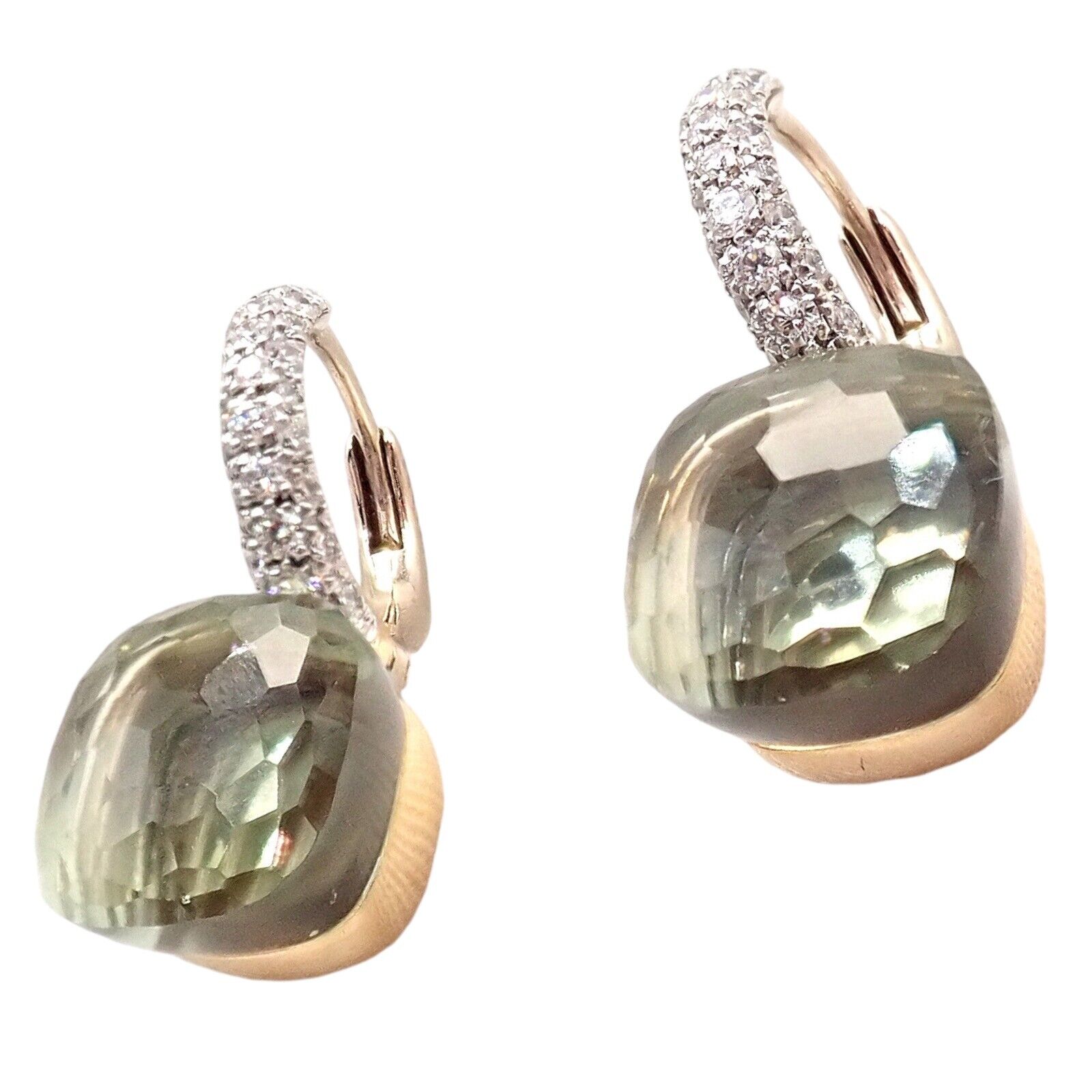 Authentic Pomellato Nudo 18k Rose Gold & White Gold Diamond Prasiolite Stud Earrings for Women - Luxury Gift for Anniversary, Wedding & Special Occasions