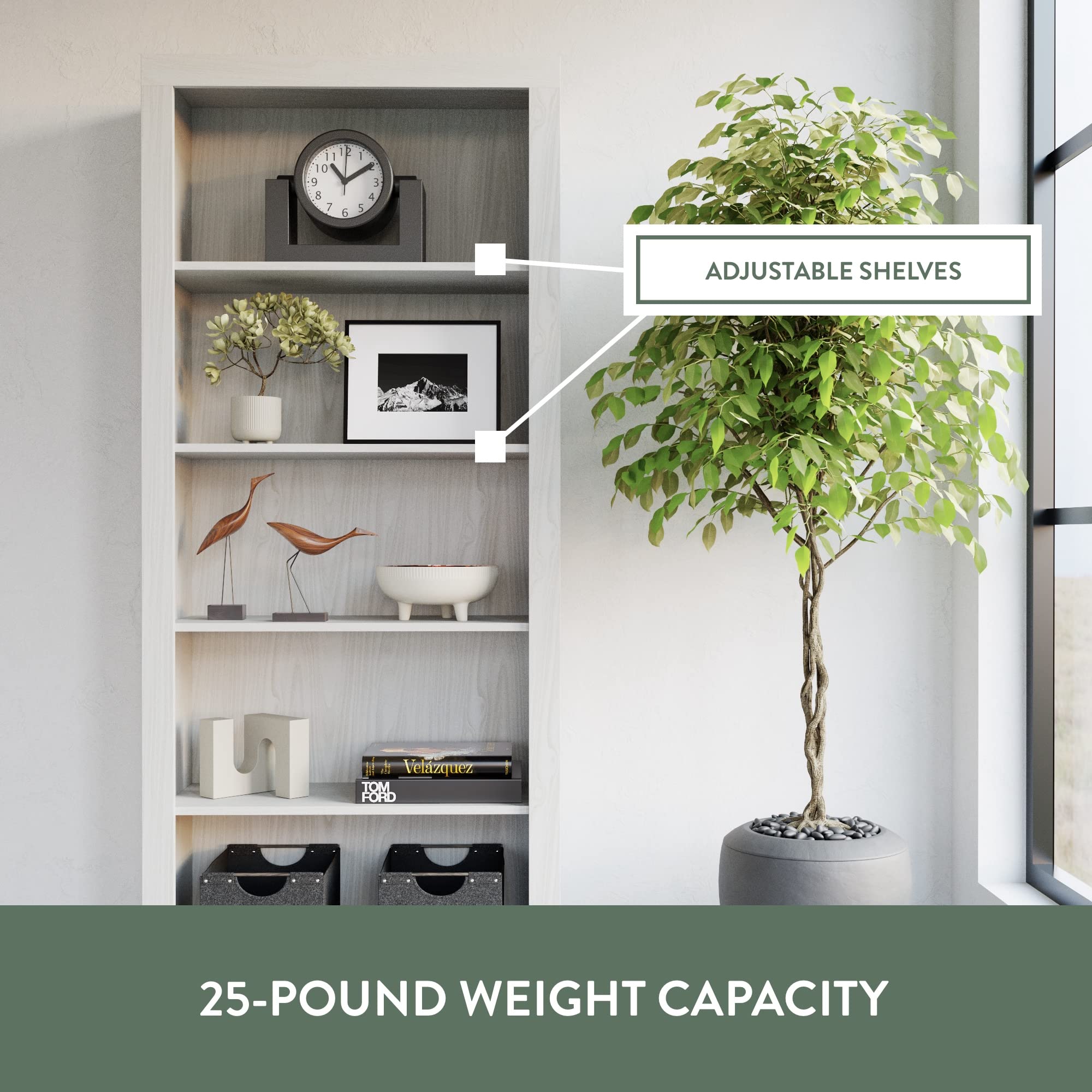 Edenbrook Sumac 5-Shelf Bookcase - Light Gray Wood Bookshelf Organizer for Bedroom & Office - Perfect for Home Decor, Book Storage & Workspace Organization