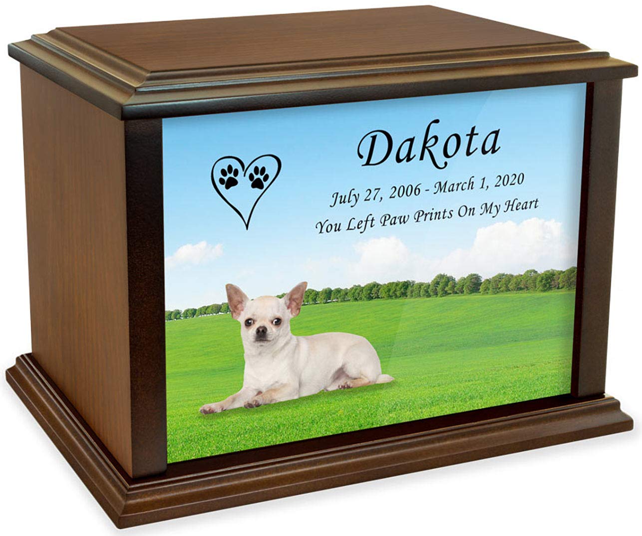 Custom Personalized Chihuahua Pet Dog Wooden Cremation Urn for Ashes - Large Size Holds Up to 225lbs - Memorial Keepsake for Beloved Pets - Perfect for Home Memorials & Pet Remembrance Ceremonies