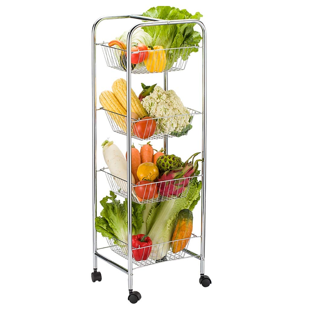 4-Tier Metal Kitchen Storage Cart with Wheels - Multifunctional Rolling Organizer for Fruits, Vegetables, Bathroom & Home Organization - Perfect for Pantry, Bedroom, and Small Space Storage Solutions