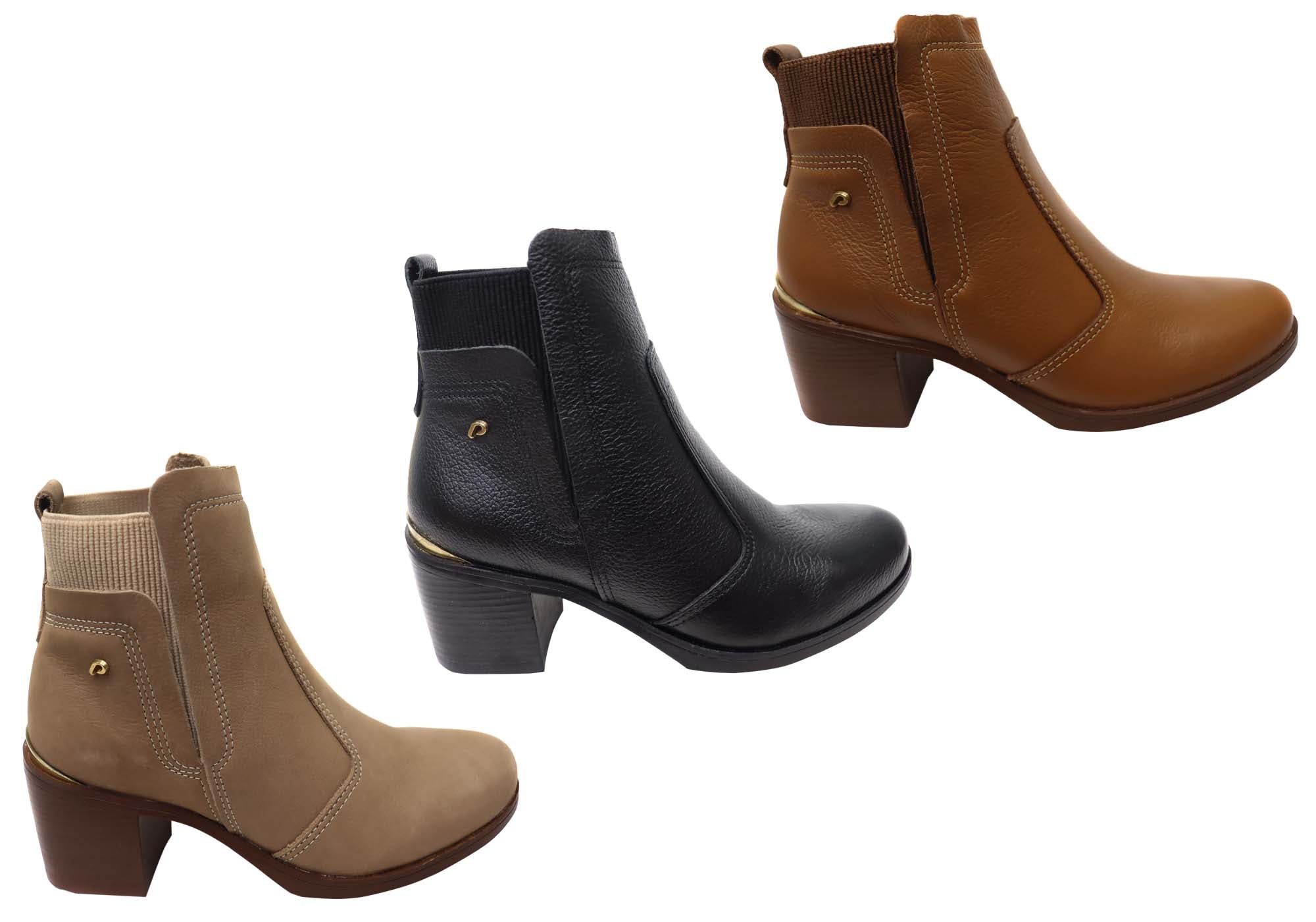 Pegada Lane Women's Mid Heel Leather Ankle Boots - Made in Brazil - Comfortable & Stylish for Work, Party & Everyday Wear