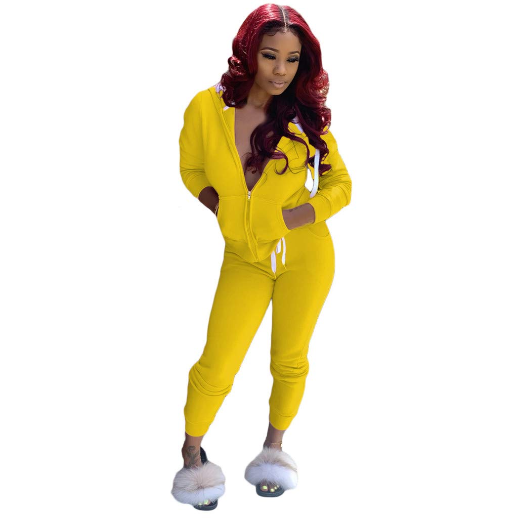 Women's 2-Piece Workout Set - Solid Color Zipper Hoodie & Lounge Pants Matching Outfit | Gym, Yoga, Running & Casual Wear