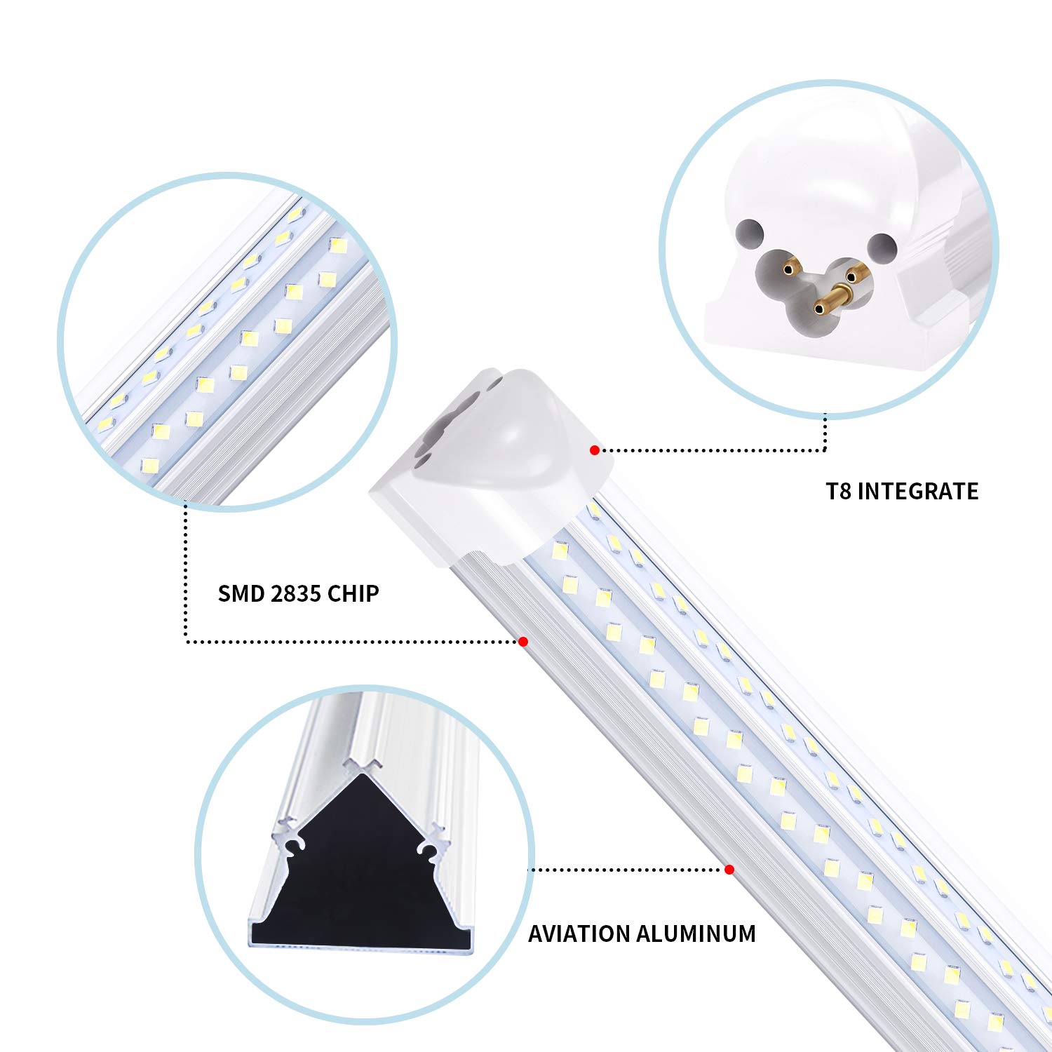 8FT 120W T8 Integrated LED Shop Lights - 4 Rows 6000K Daylight White, 96 Inch V-Shaped Linkable Warehouse Lighting, Plug & Play Fluorescent Tube Replacement (20-Pack) - Perfect for Garages, Workshops, Retail Stores & Industrial Spaces - Ships from USA