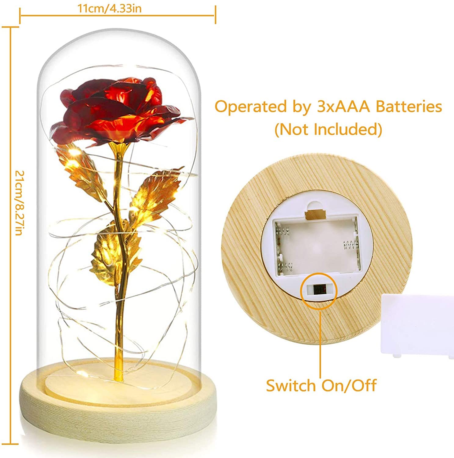 Enchanted Beauty and The Beast Rose with LED Light in Glass Dome - Unique Gift for Mom, Anniversary, Mother's Day, Birthday & Valentine's Day - Perfect for Home Decor, Romantic Surprises & Special Occasions