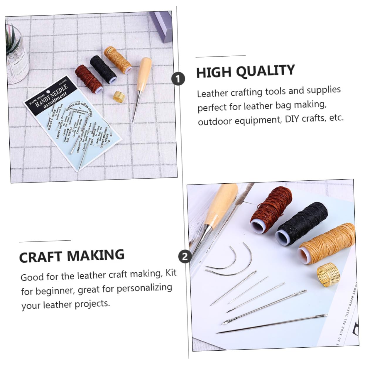 12pcs Leather Sewing Kit - Waxed Thread, Curved Needles & Repair Tools for Leather Craft, Embroidery & DIY Projects | Perfect for Leather Repair, Hand Stitching & Hotfix Applications