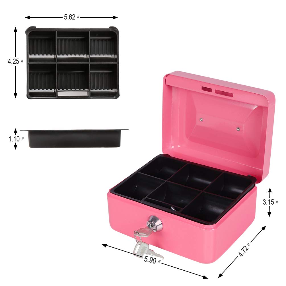 Pink Cash Box with Money Tray & Key Lock - 6