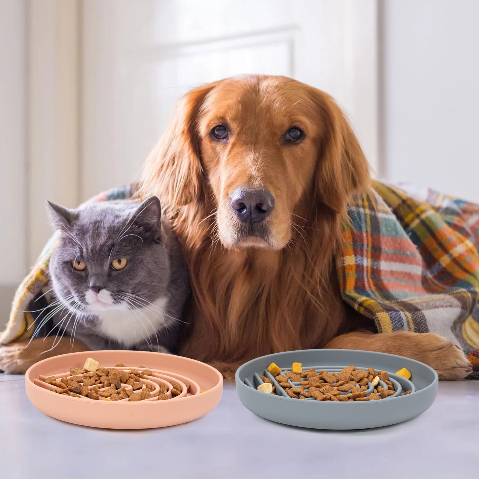 **Slow Feeder Dog Bowl - Non-Slip Silicone Maze Bloat Stop Pet Food Dish - Anti-Choking & Gulping for Medium & Large Dogs (Grey) - Perfect for Fast Eaters & Digestive Health**