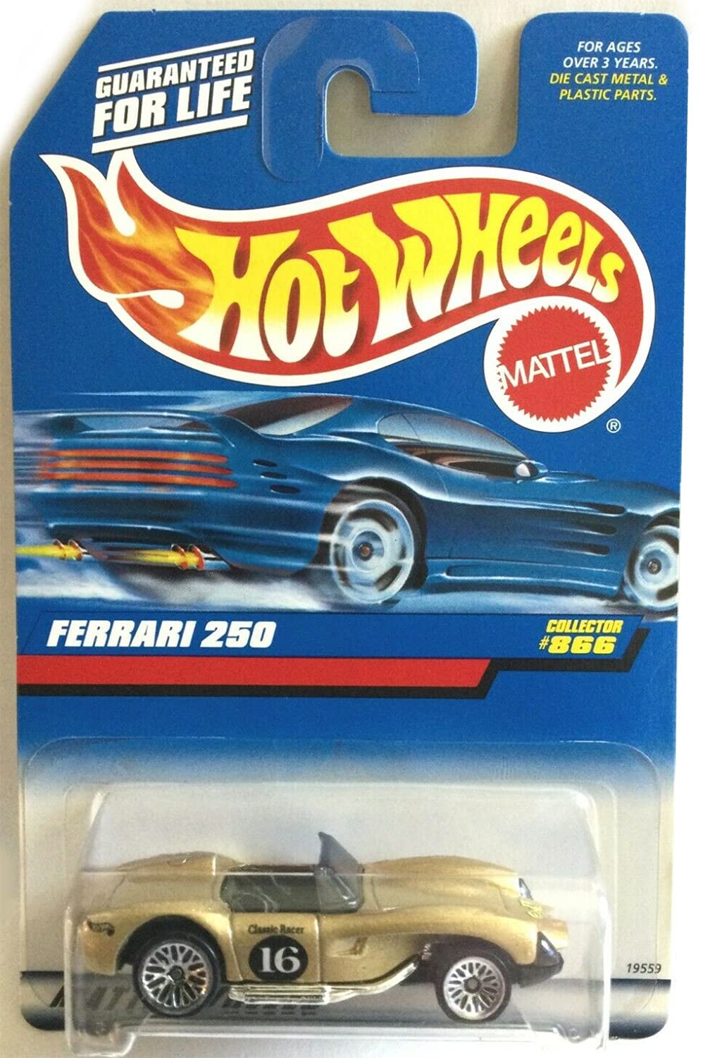 1998 Hot Wheels Ferrari 250 Gold Collector Car #866 - Rare Diecast Model for Display & Racing | Perfect for Collectors, Kids Play, and Car Enthusiasts
