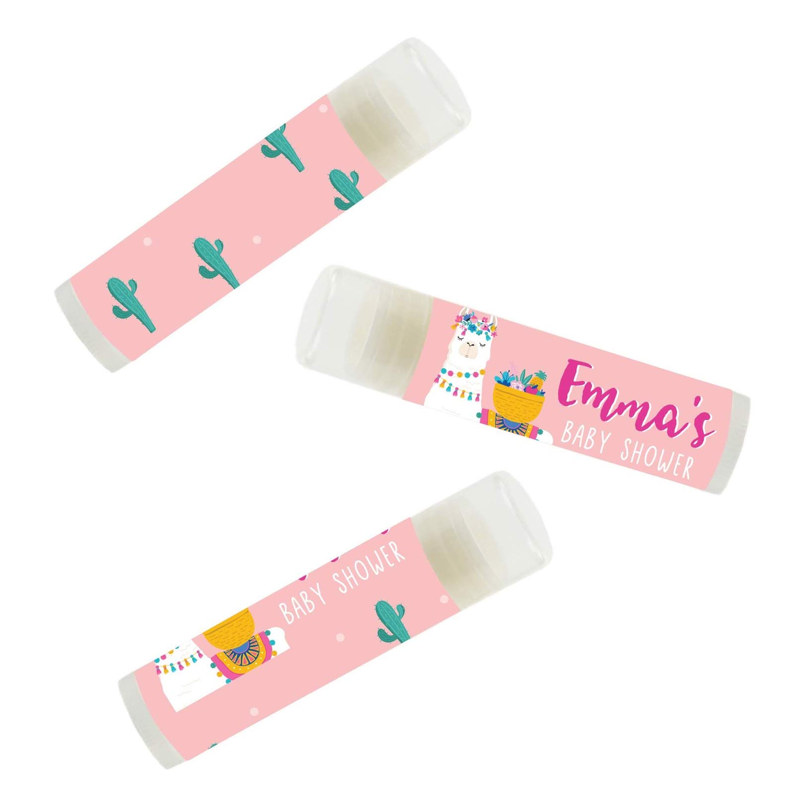 Personalized Llama and Cactus Lip Balm Party Favors - 12 Pack Bohemian Themed Baby Shower Decor for Emma's Celebration | Perfect for Bridal Showers, Birthday Parties & Wedding Favors