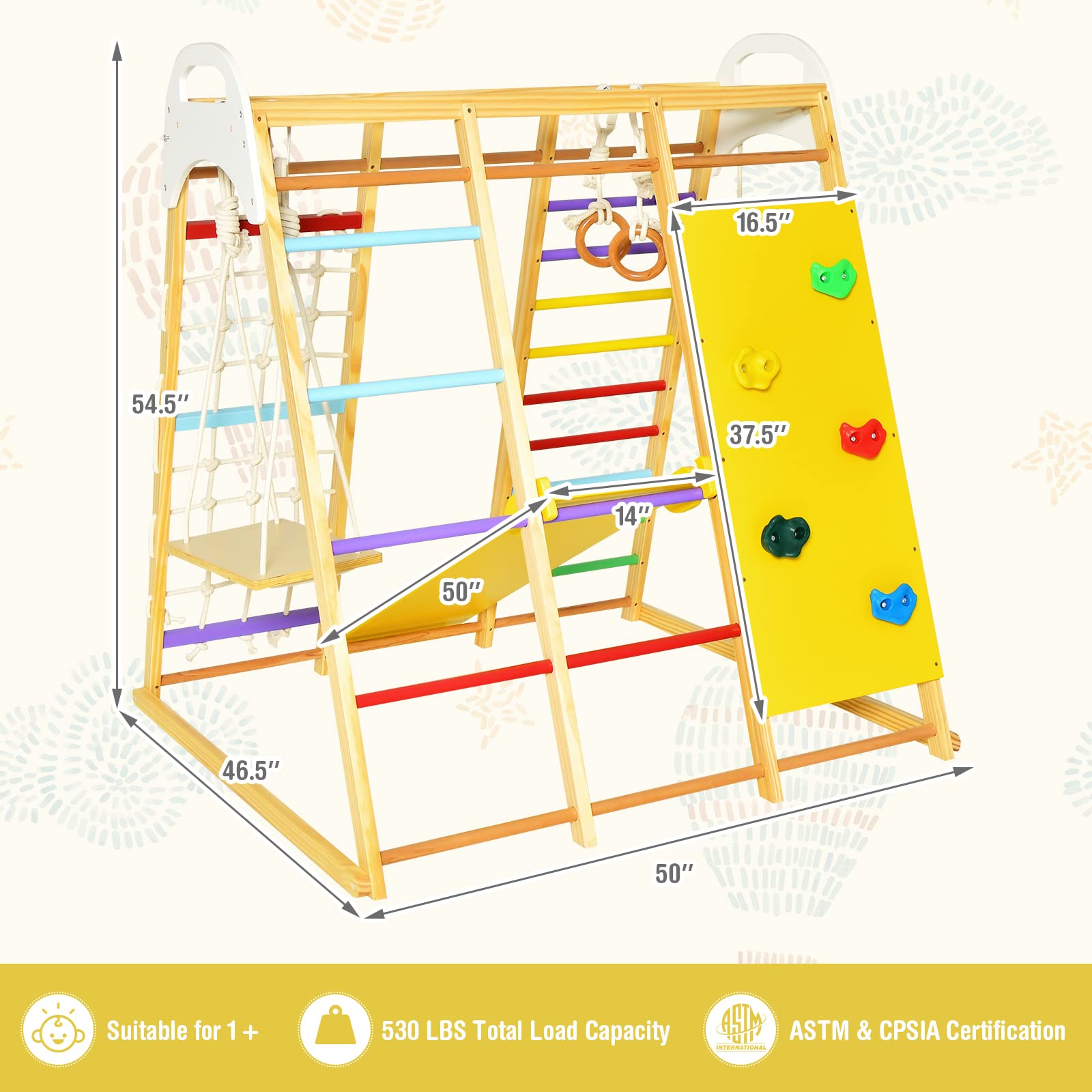 Costzon 8-in-1 Montessori Indoor Jungle Gym for Toddlers - Wooden Climbing Toys with Slide, Rock Wall, Net & Monkey Bars - Safe Playground Climber Set for Kids Ages 3-6 | Perfect for Home Playrooms, Daycares & Birthday Gifts