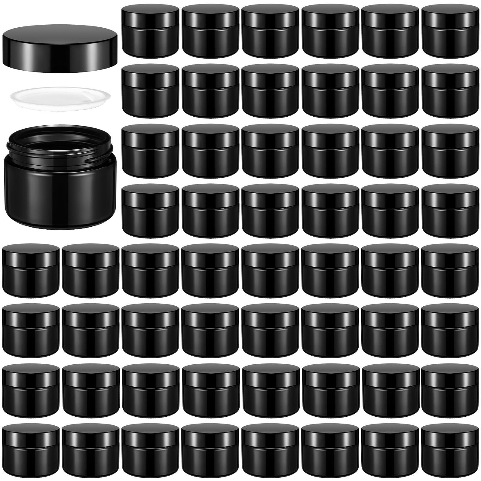 Domensi 60-Pack 1oz Glass Jars with Black Lids - Small Cosmetic Containers for Salves, Lotions, Creams & Travel-Sized Candle Making - Airtight Sample Jars with Inner Liners for DIY Beauty, Skincare & Home Fragrance Projects