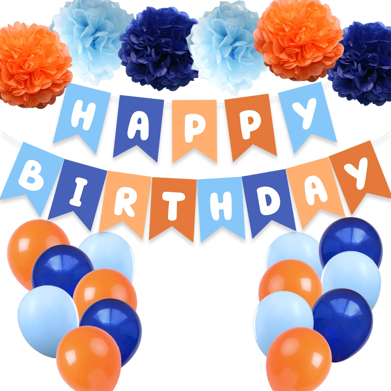 Boys Birthday Party Decorations - Light Blue, Navy, Brown, Tan & Orange Boho Balloon Garland, Pom Poms & Backdrop for Kids Birthday Celebrations | Perfect for Boho-Themed Parties, Baby Showers & Photo Backdrops