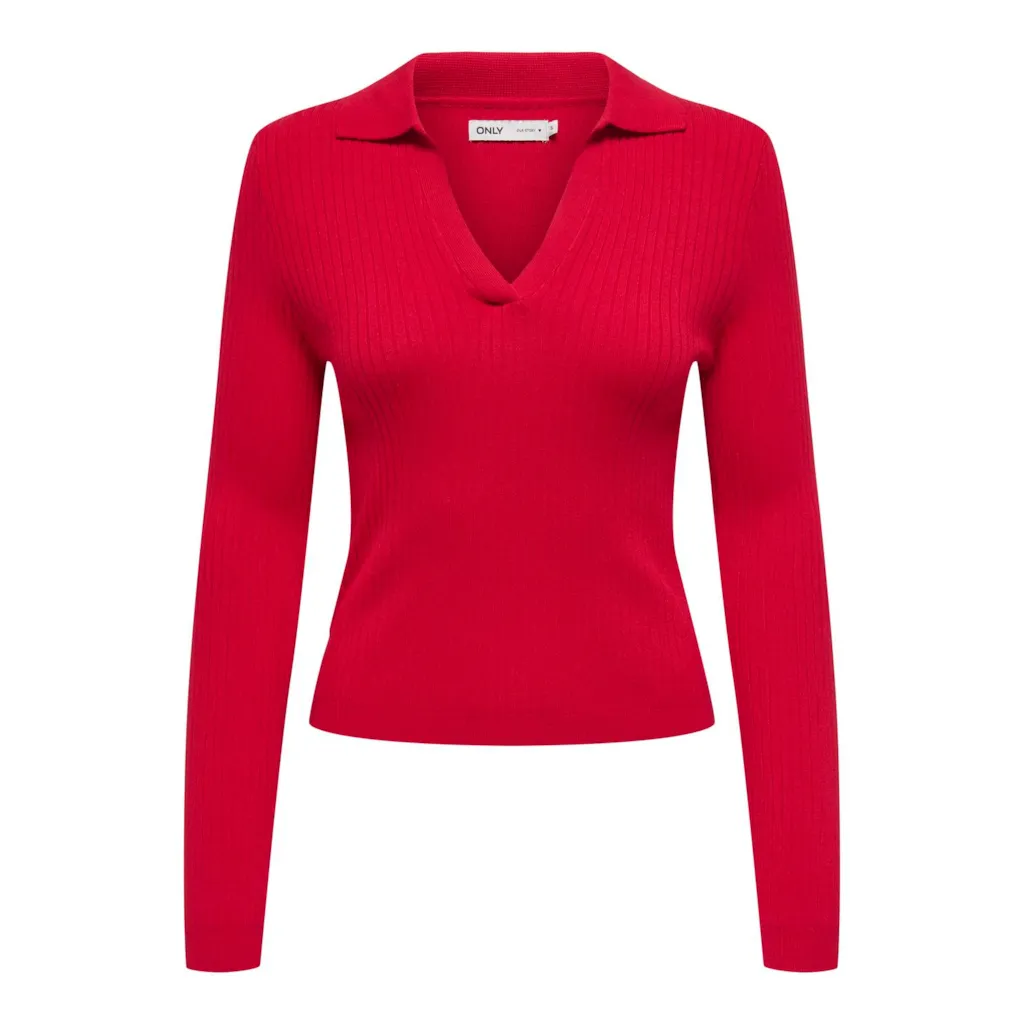 Vero Moda Kaya Polo Knit Shirt for Women - Red & Black Colors | Casual & Office Wear | Perfect for Work, Dates & Everyday Outfits