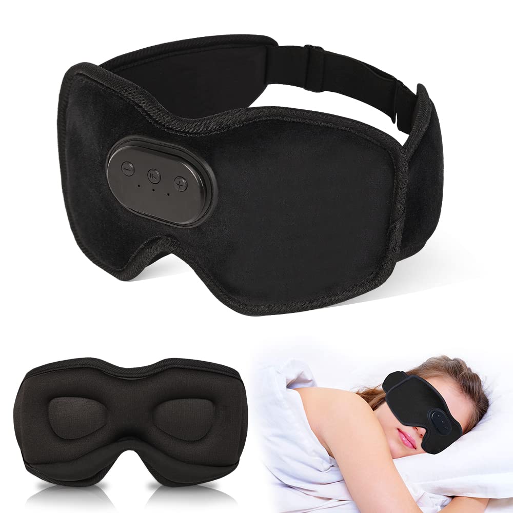 SYPVRY Bluetooth Sleep Mask with Wireless Headphones - 3D Adjustable Eye Mask for Side Sleepers, Air Travel, Meditation & Insomnia Relief - Soft Black Sleep Headband for Night Use & Relaxation